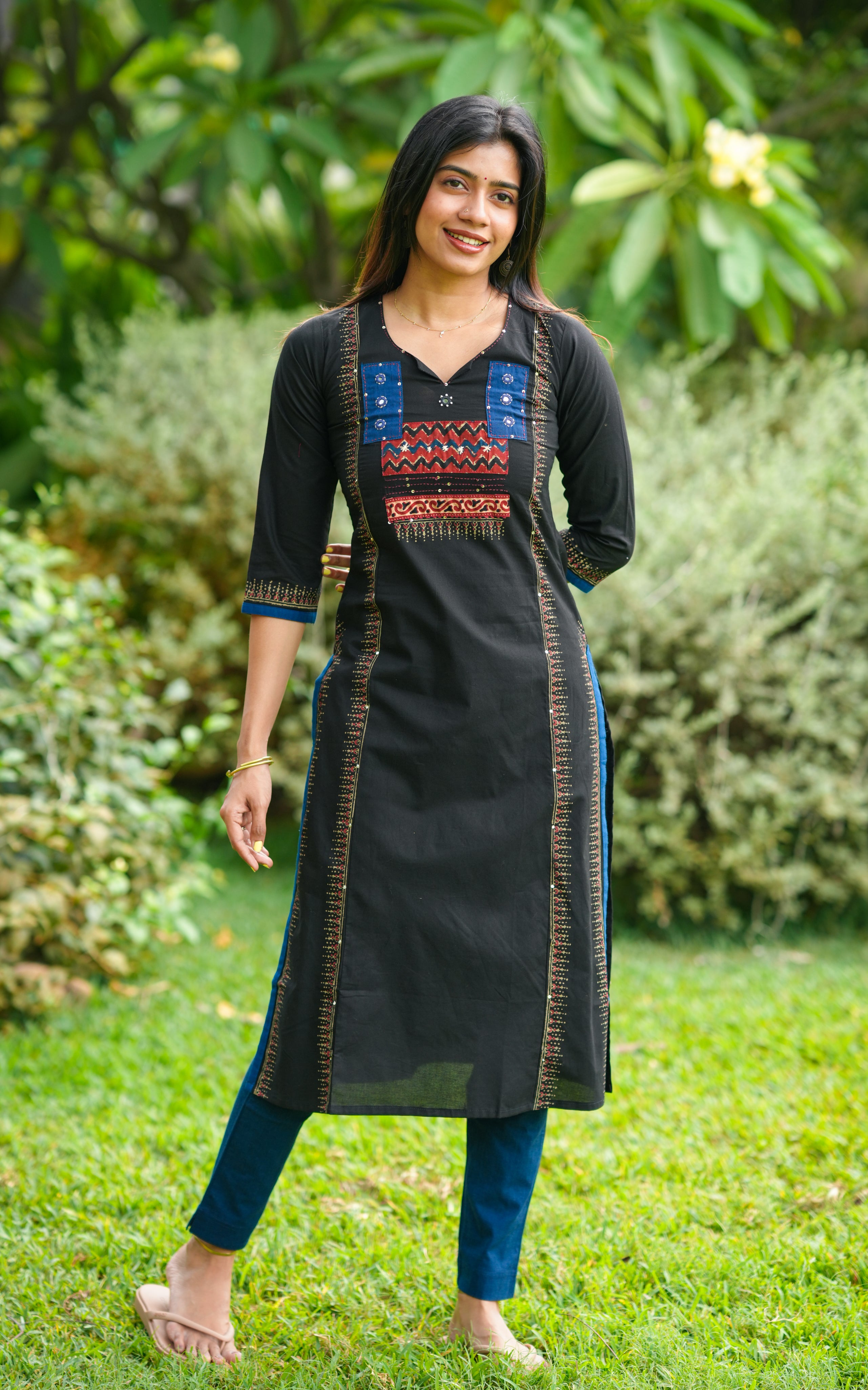 Black casual wear handblock kurti for women