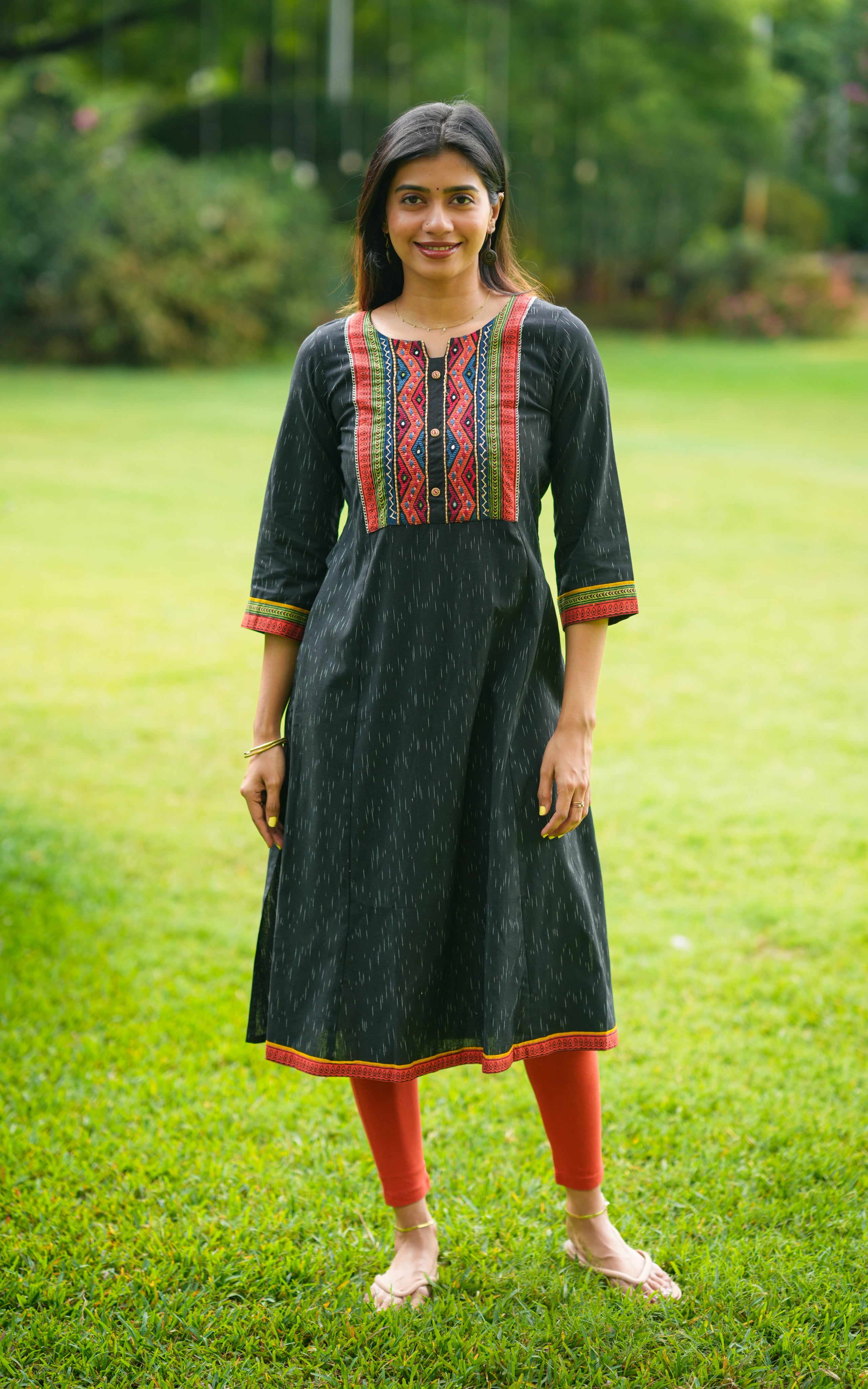 Elegant black Aline ikkat kurti for women