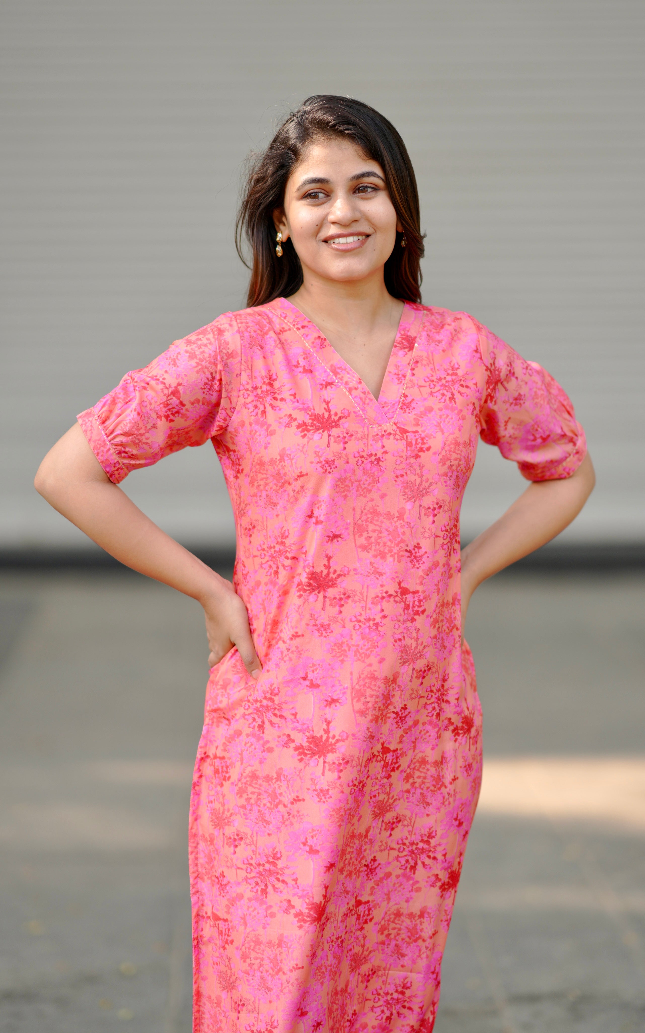 Side Slit Georgette Kurti with Neckline Embroidery for Women