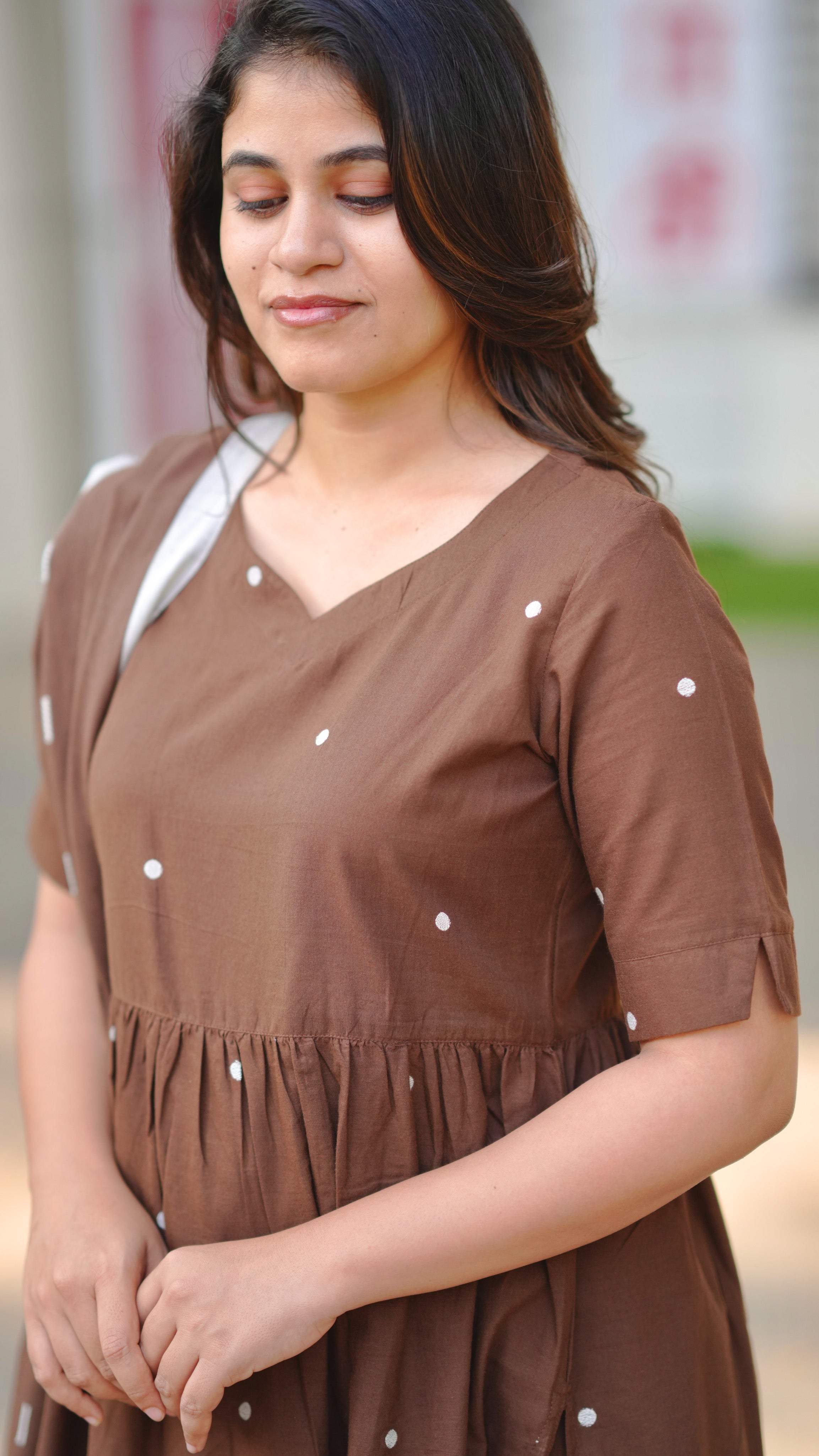 brown ethnic cotton kurti set