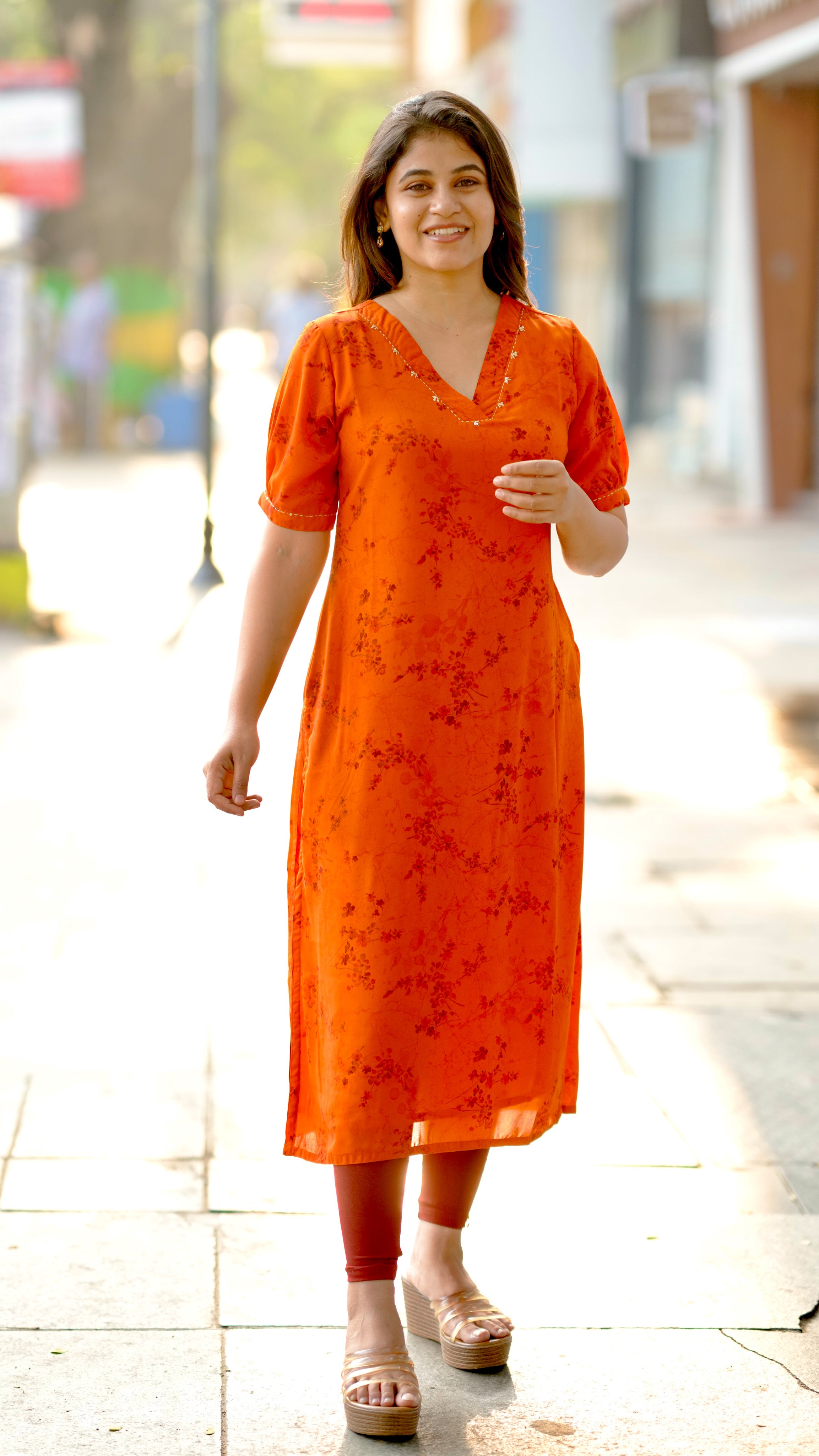 Orange Georgette Kurti for Women