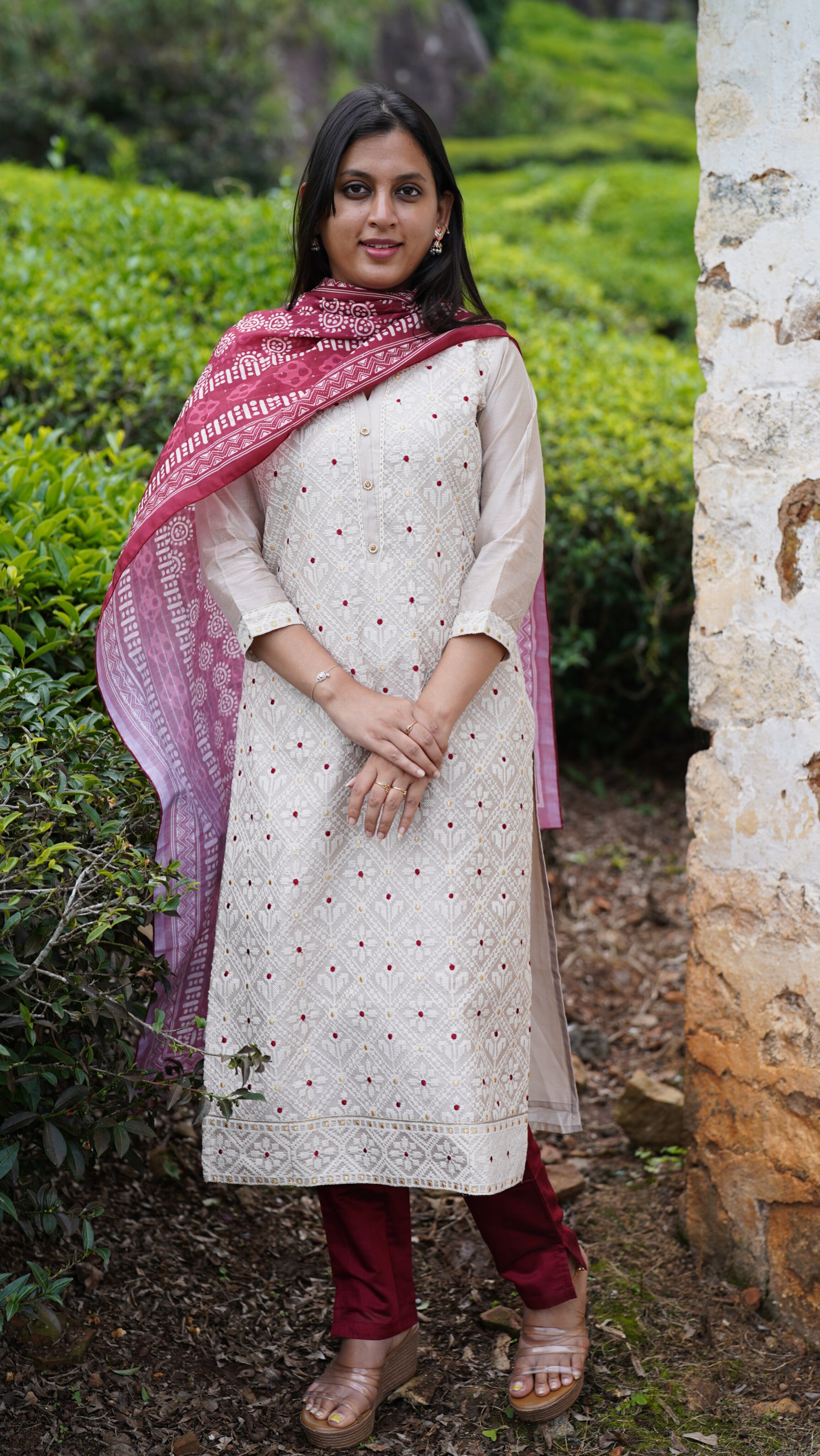 Instore - Cotton Straight Cut Kurti with Pant & Dupatta Set, Side Slit & Ethnic Wear
