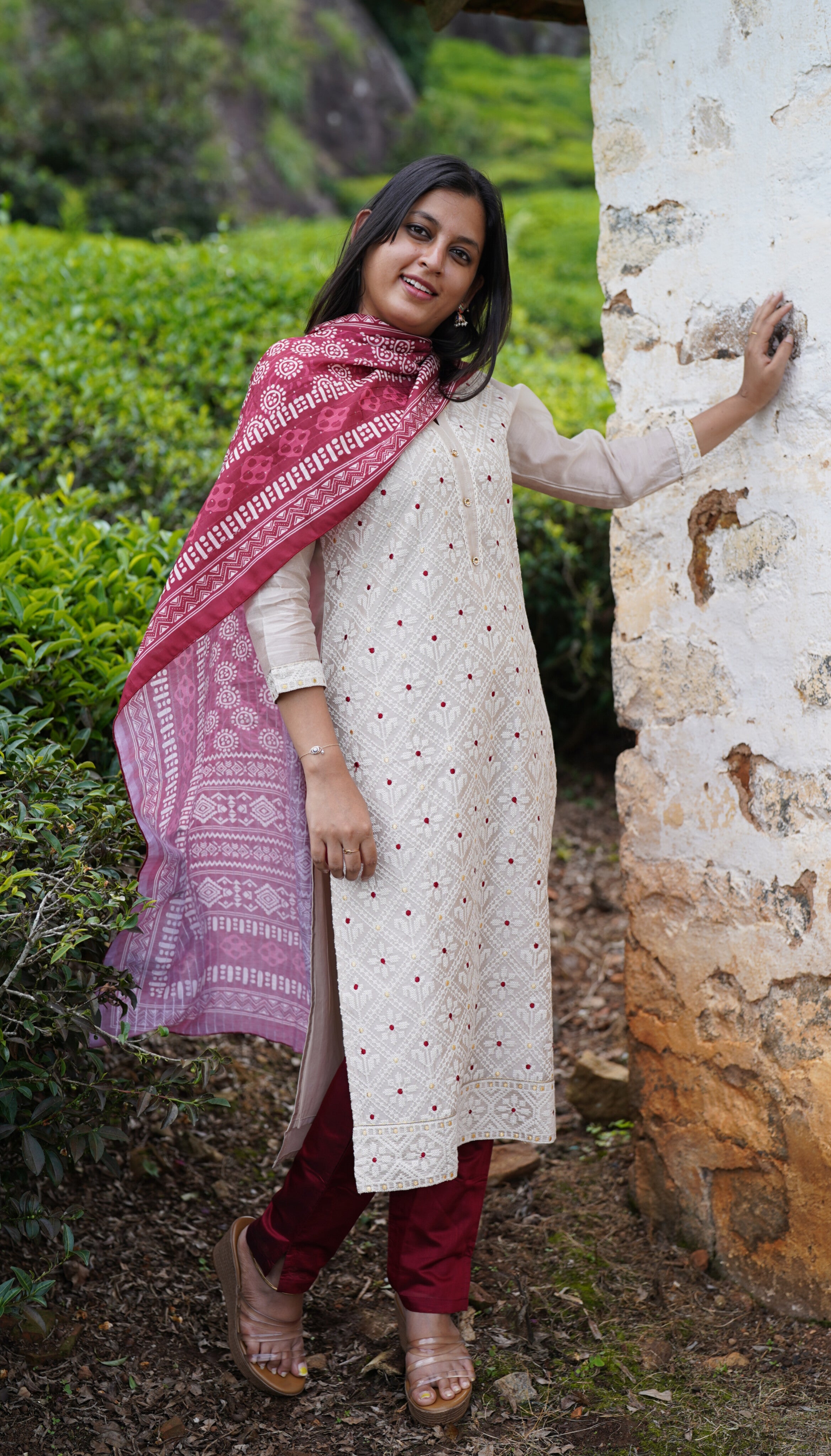Instore - Cotton Straight Cut Kurti with Pant & Dupatta Set, Side Slit & Ethnic Wear