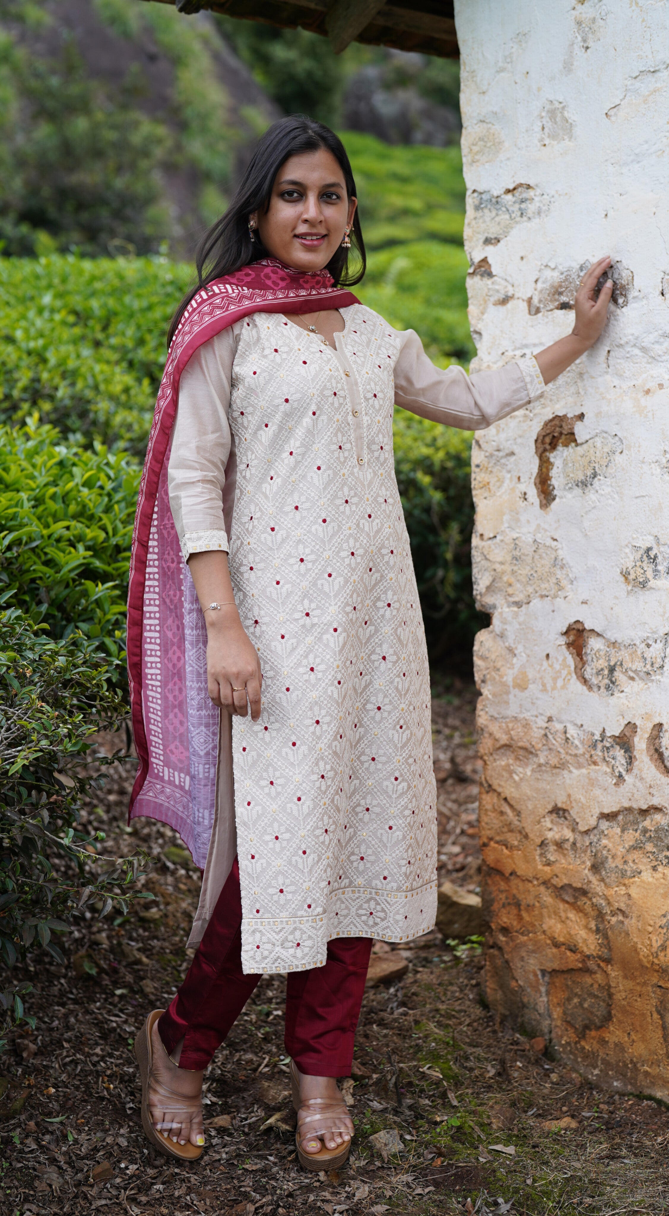 Instore - Cotton Straight Cut Kurti with Pant & Dupatta Set, Side Slit & Ethnic Wear
