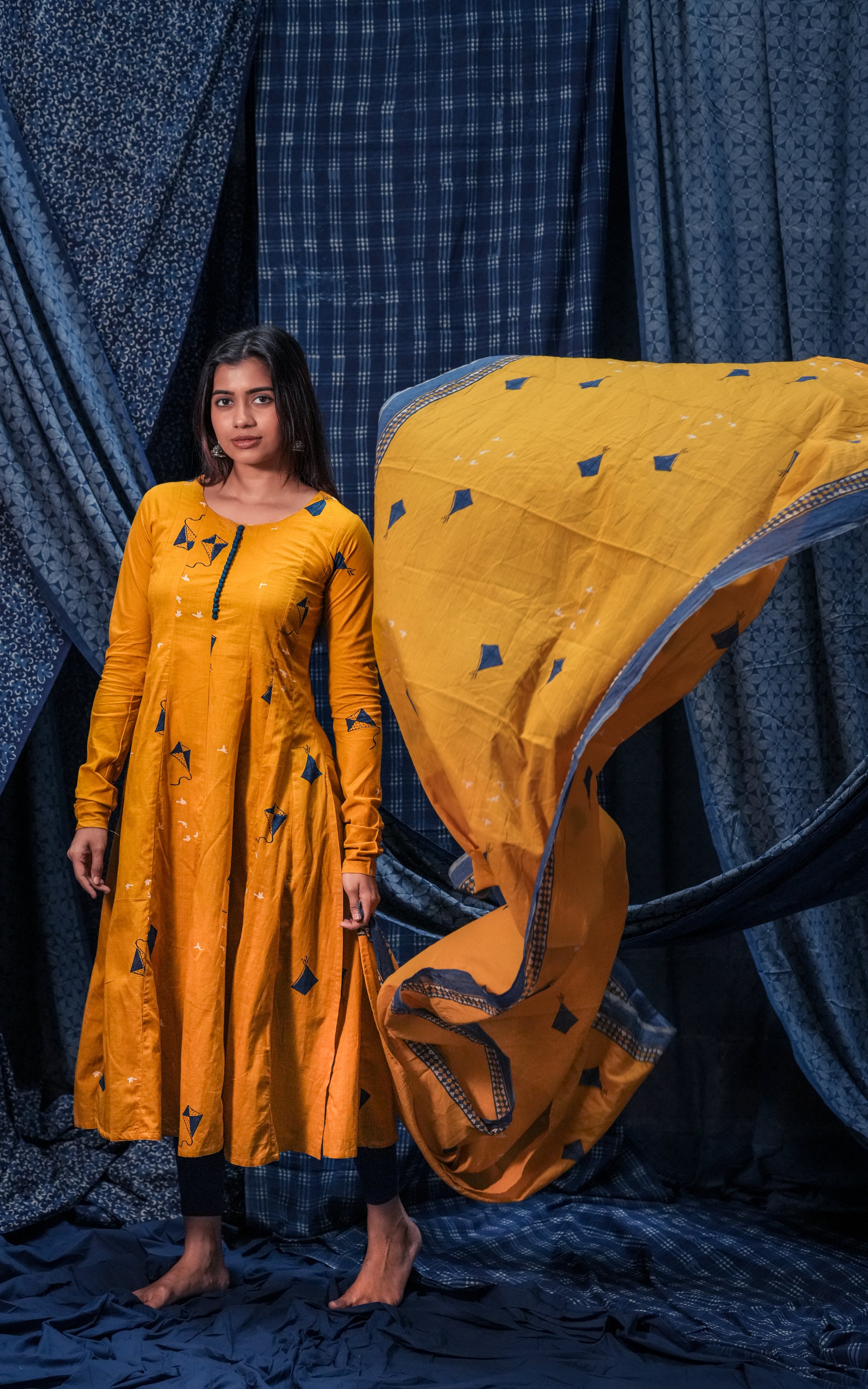 Kite Yellow 3/4th Sleeve (Kurti+Dupatta)
