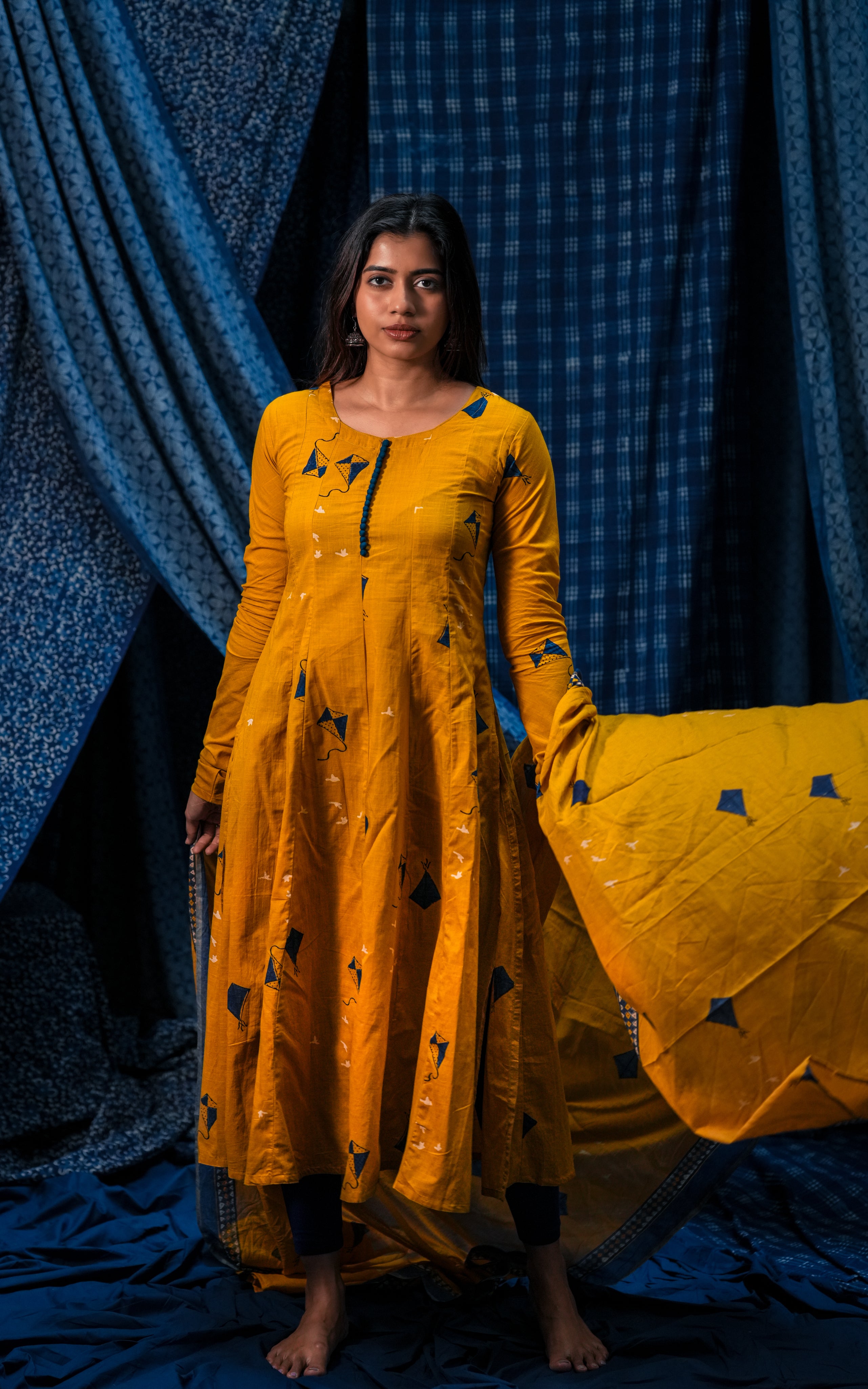Kite Yellow 3/4th Sleeve (Kurti+Dupatta)