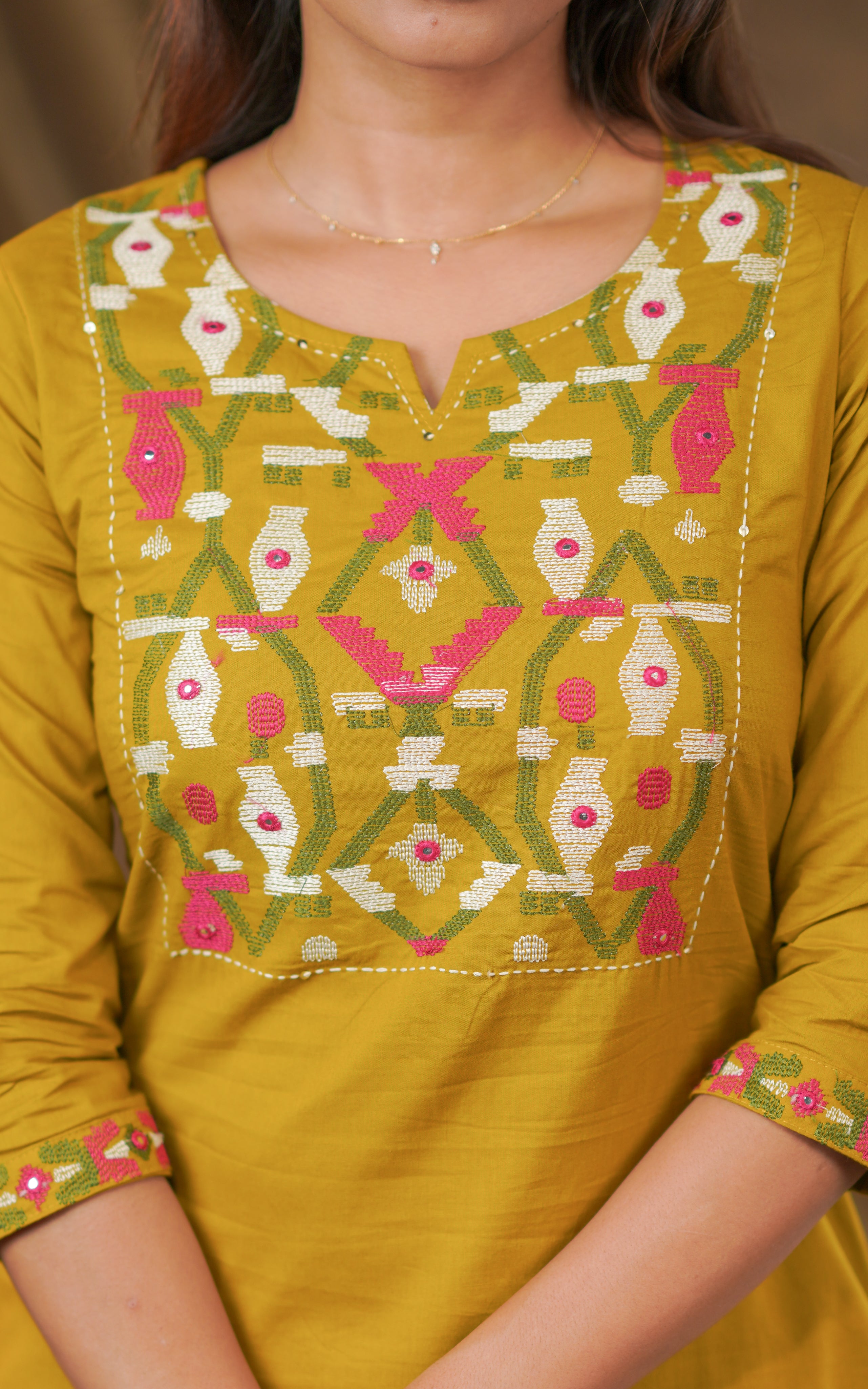 3/4th sleeve straight cut kurti sets