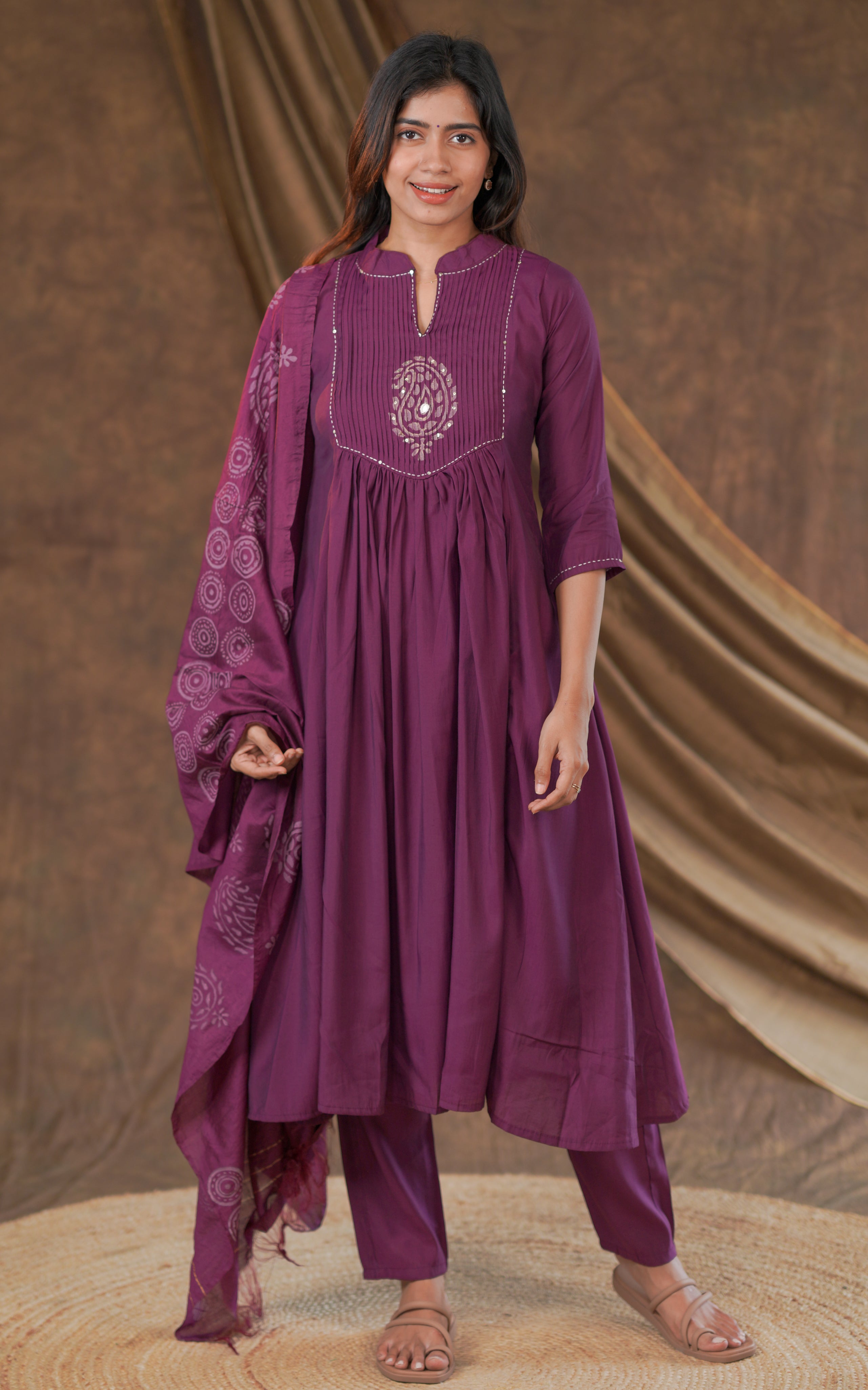 plum color Aline kurti sets