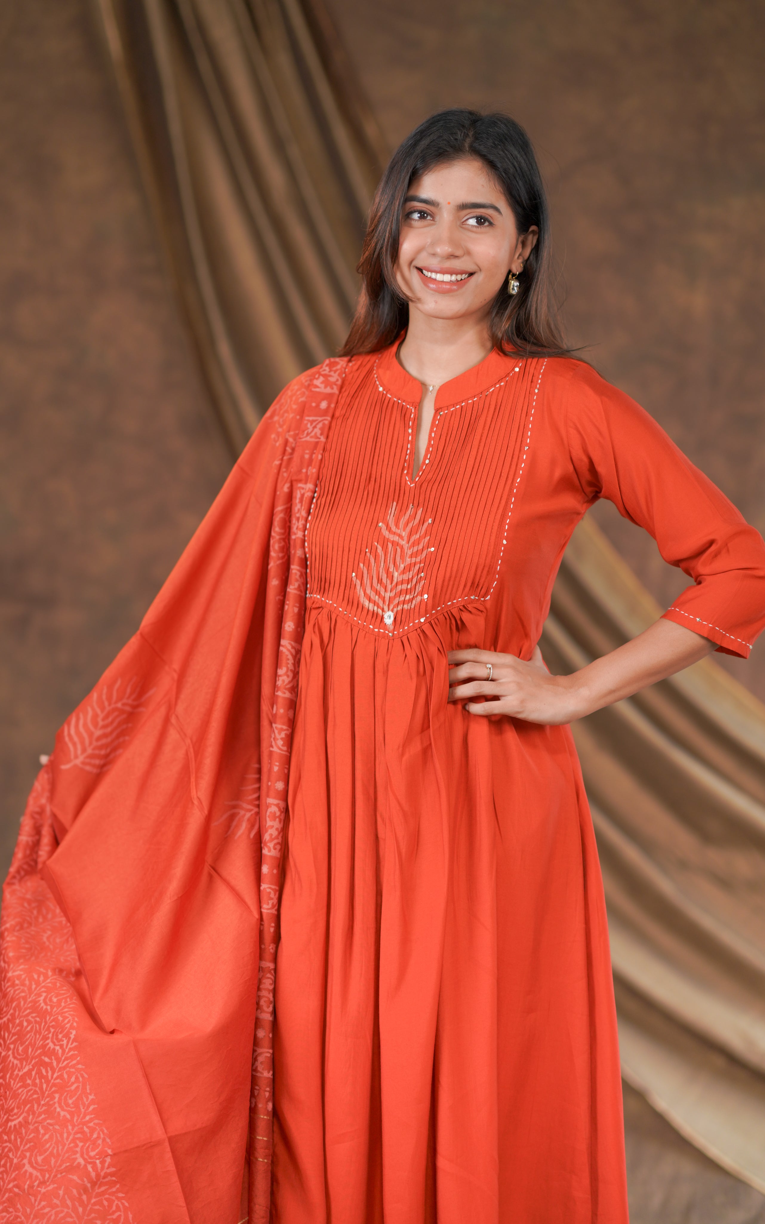 orange color Aline kurti