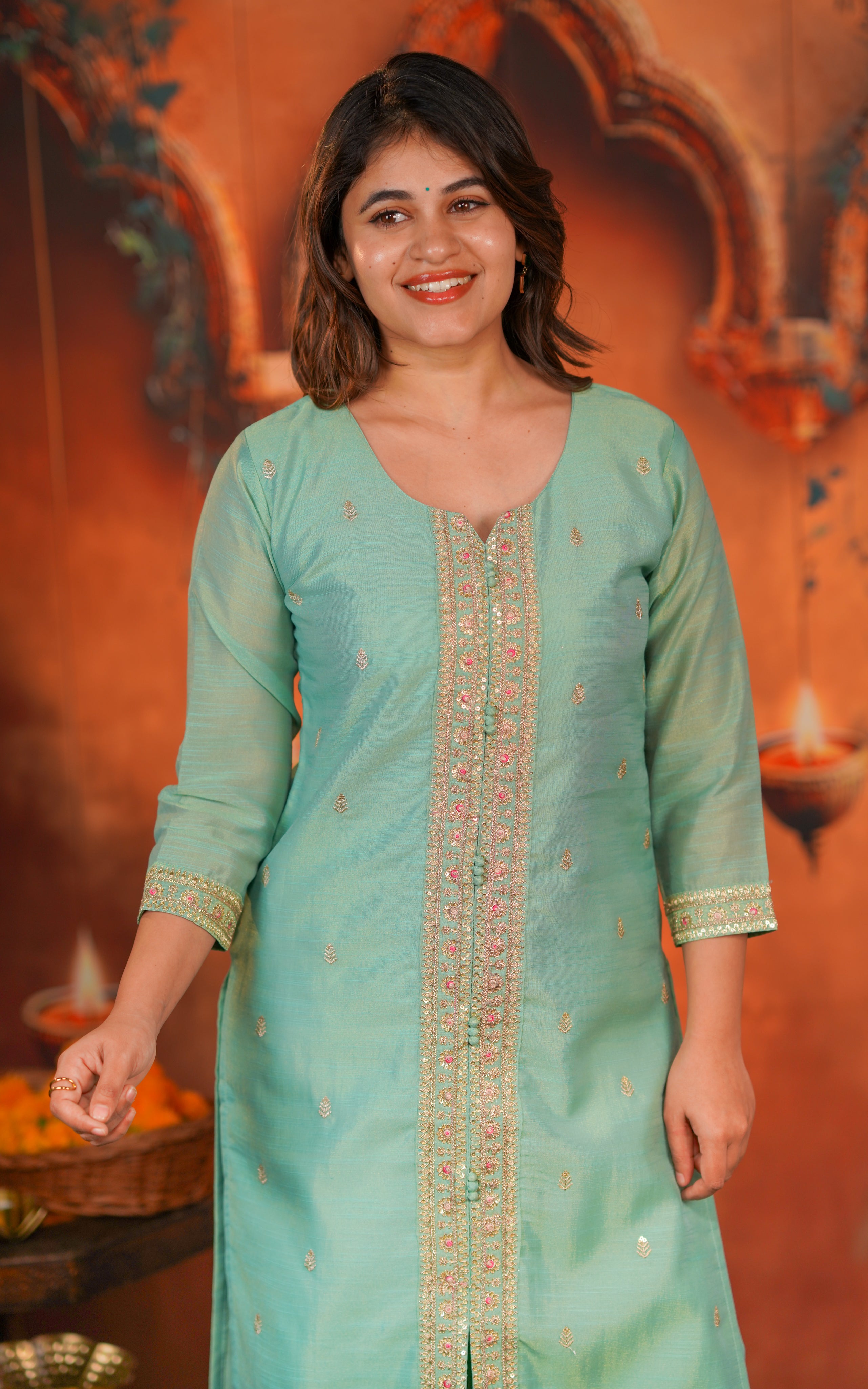 straight cut kurti sets for festive wear