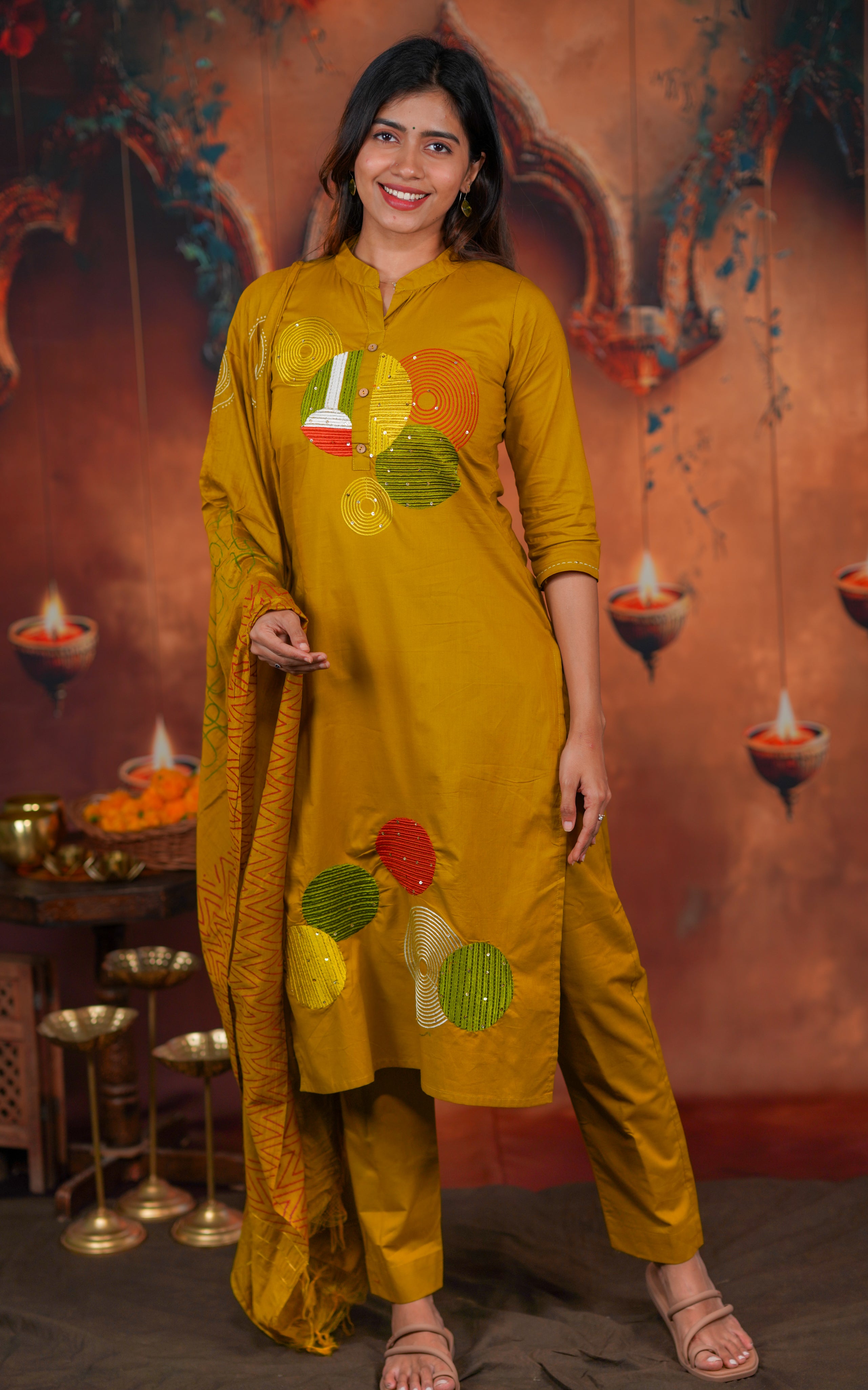 Straight kurti with front embroidery