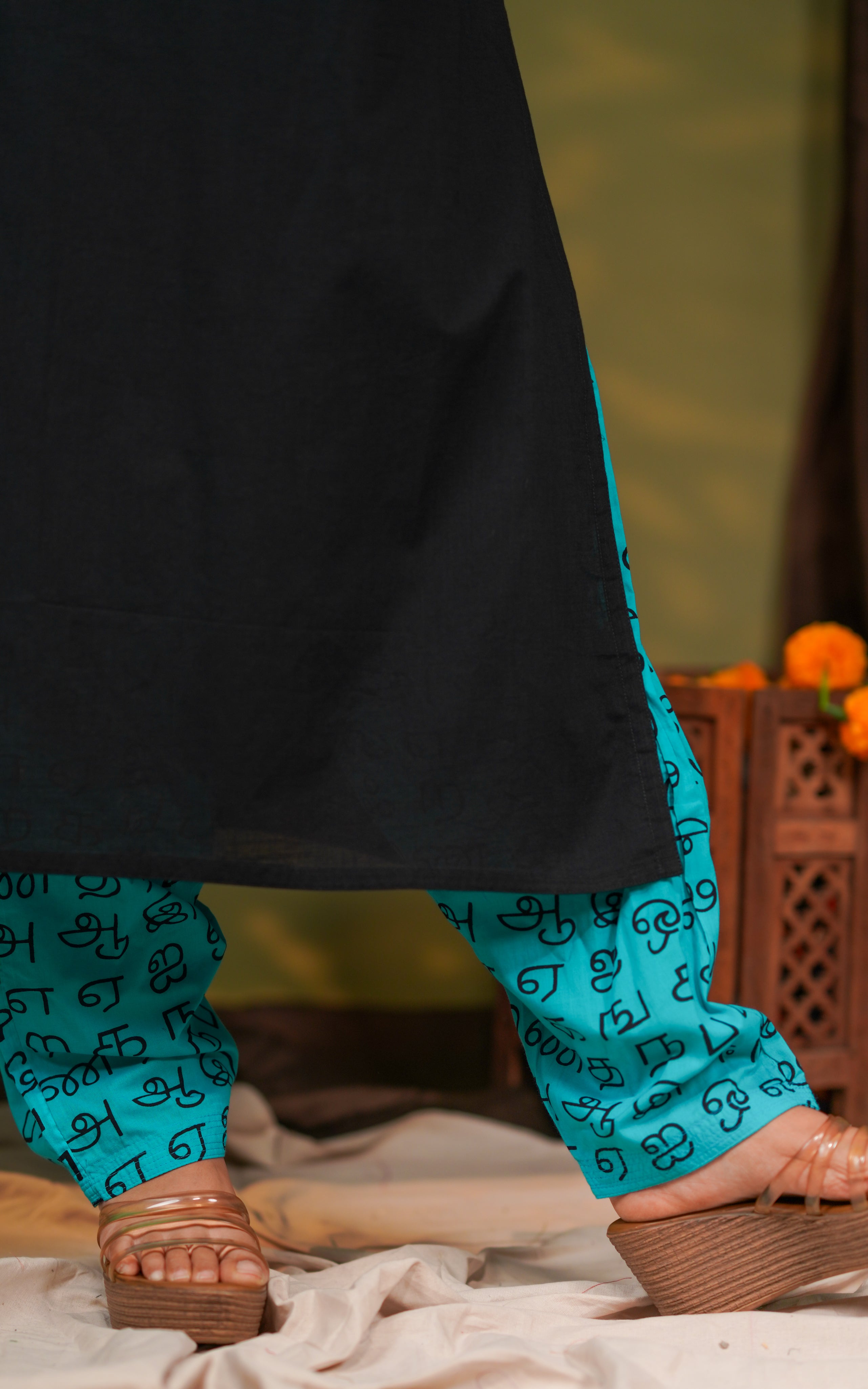 Tamil-letter printed dupatta inspired by the movie’s cultural aesthetic and Nayanthara’s style.