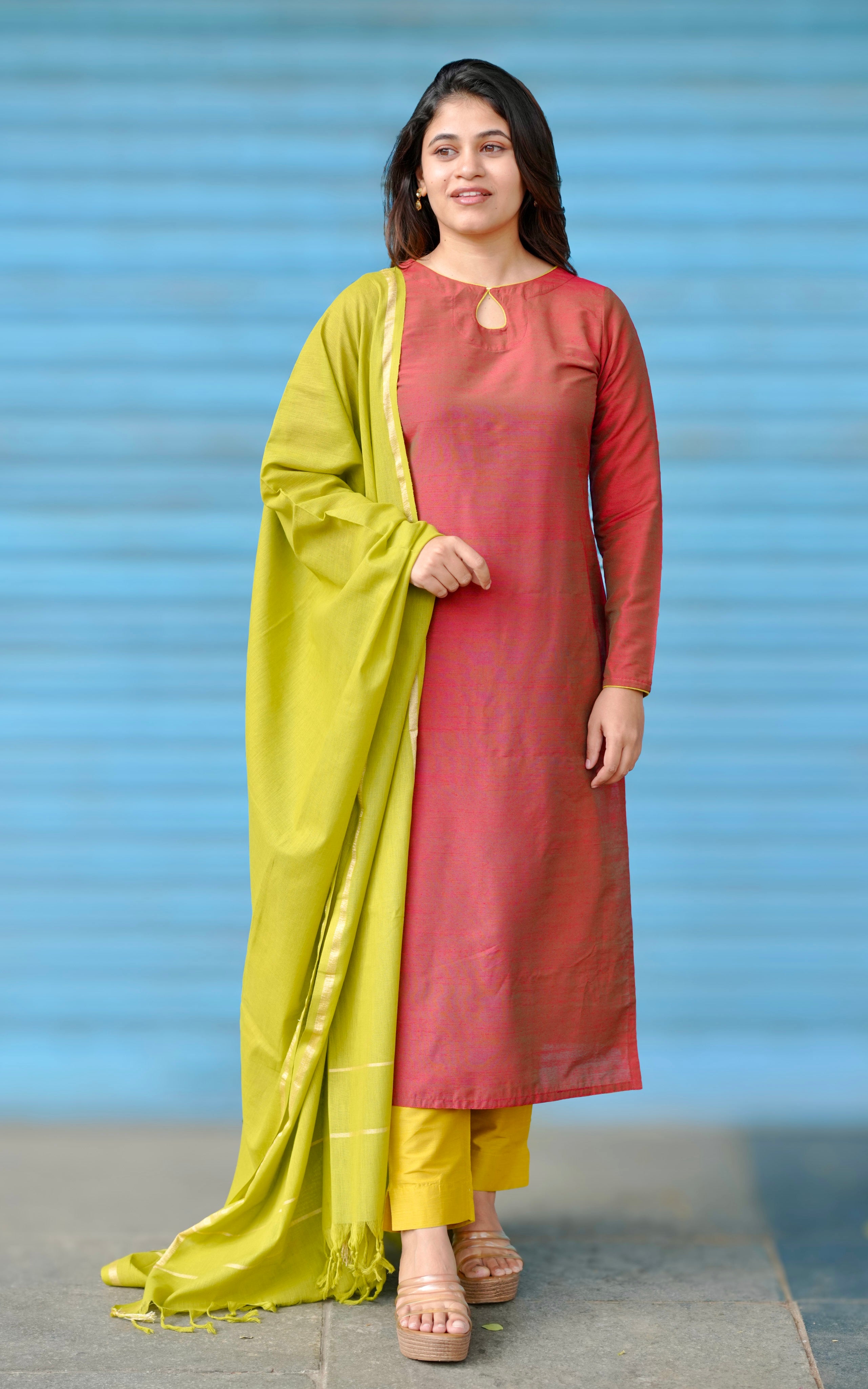 silk cotton kurti set with dupatta