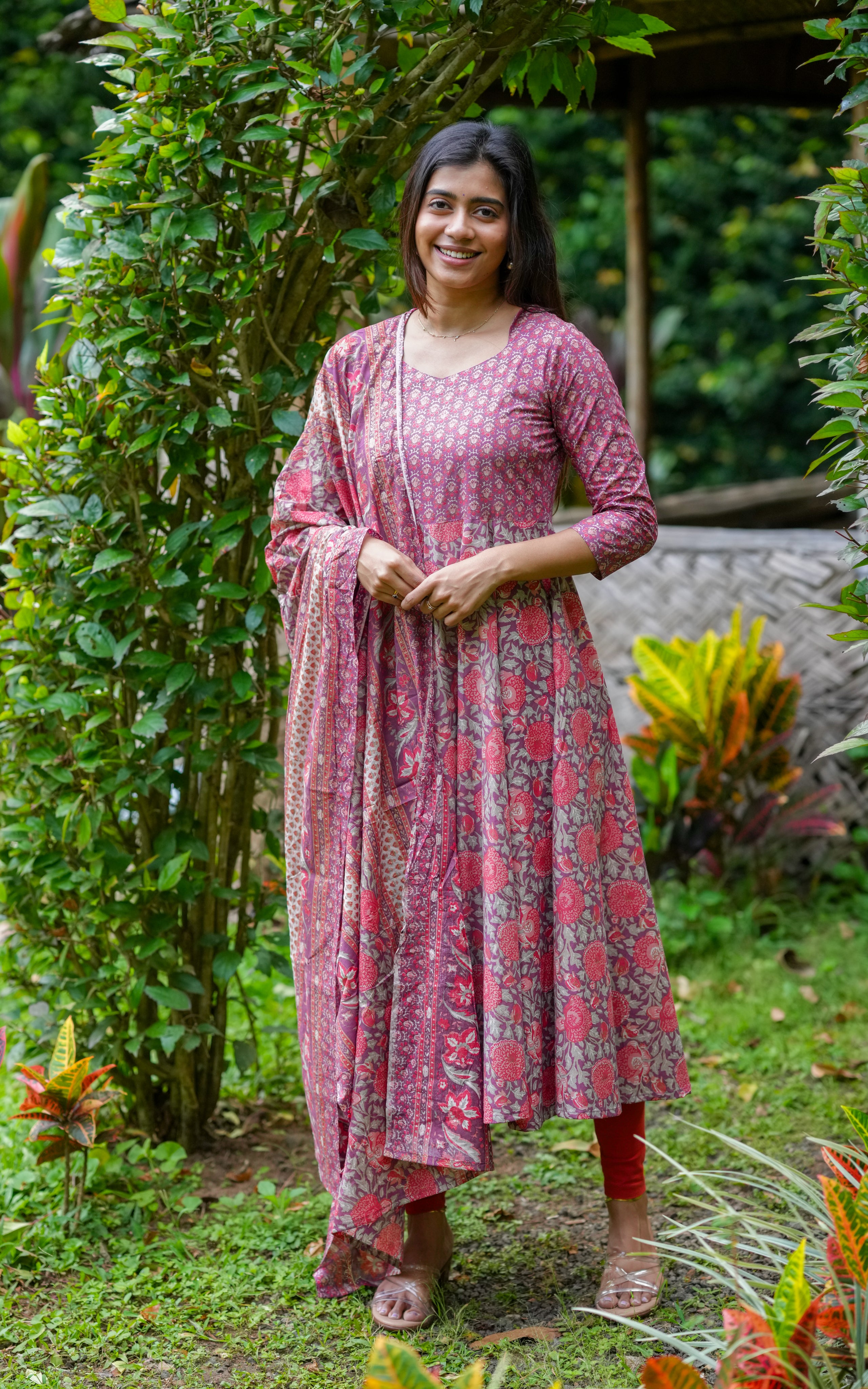 Anarkali kurti with floral motifs