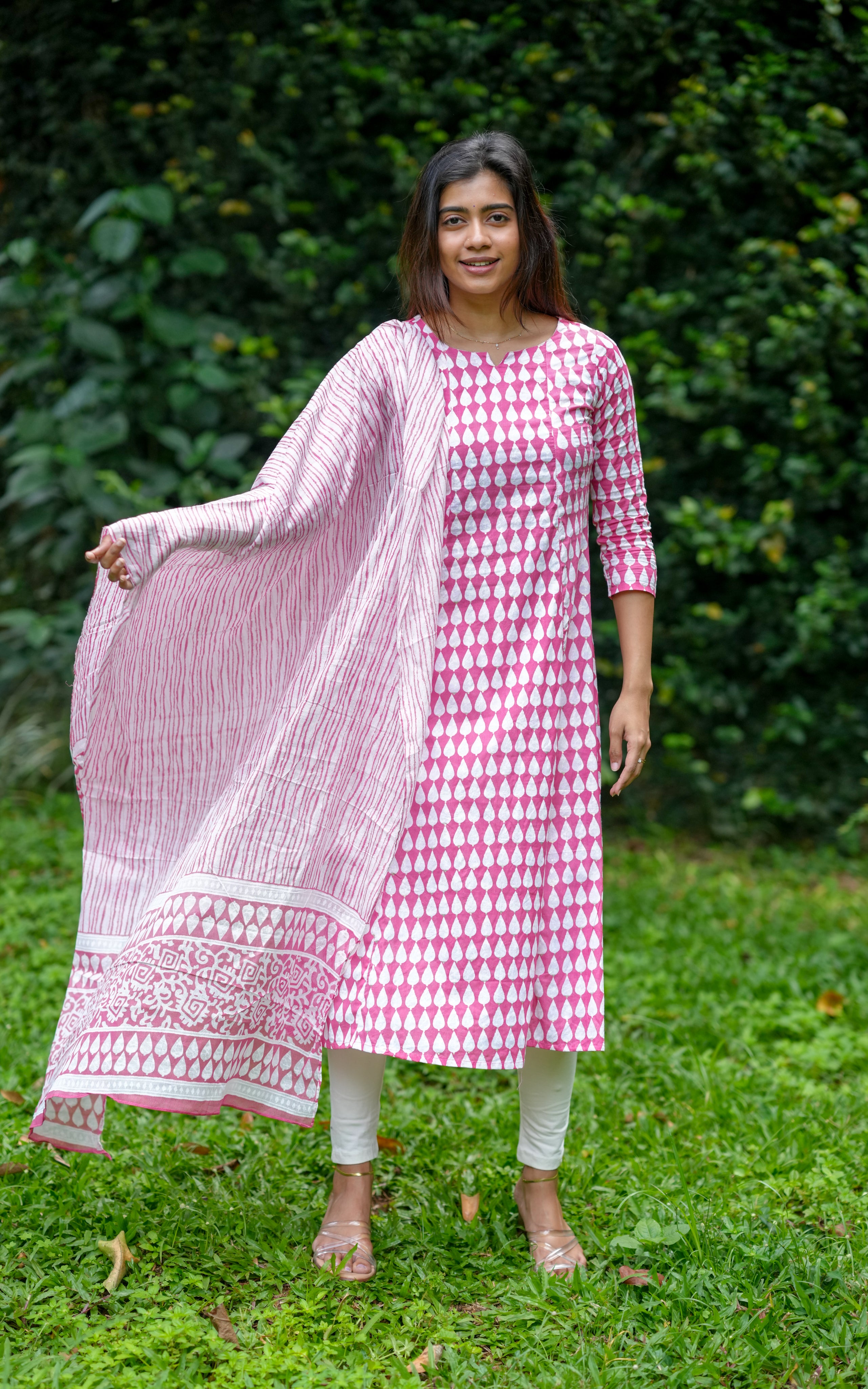 A-line kurti with 3/4 sleeves