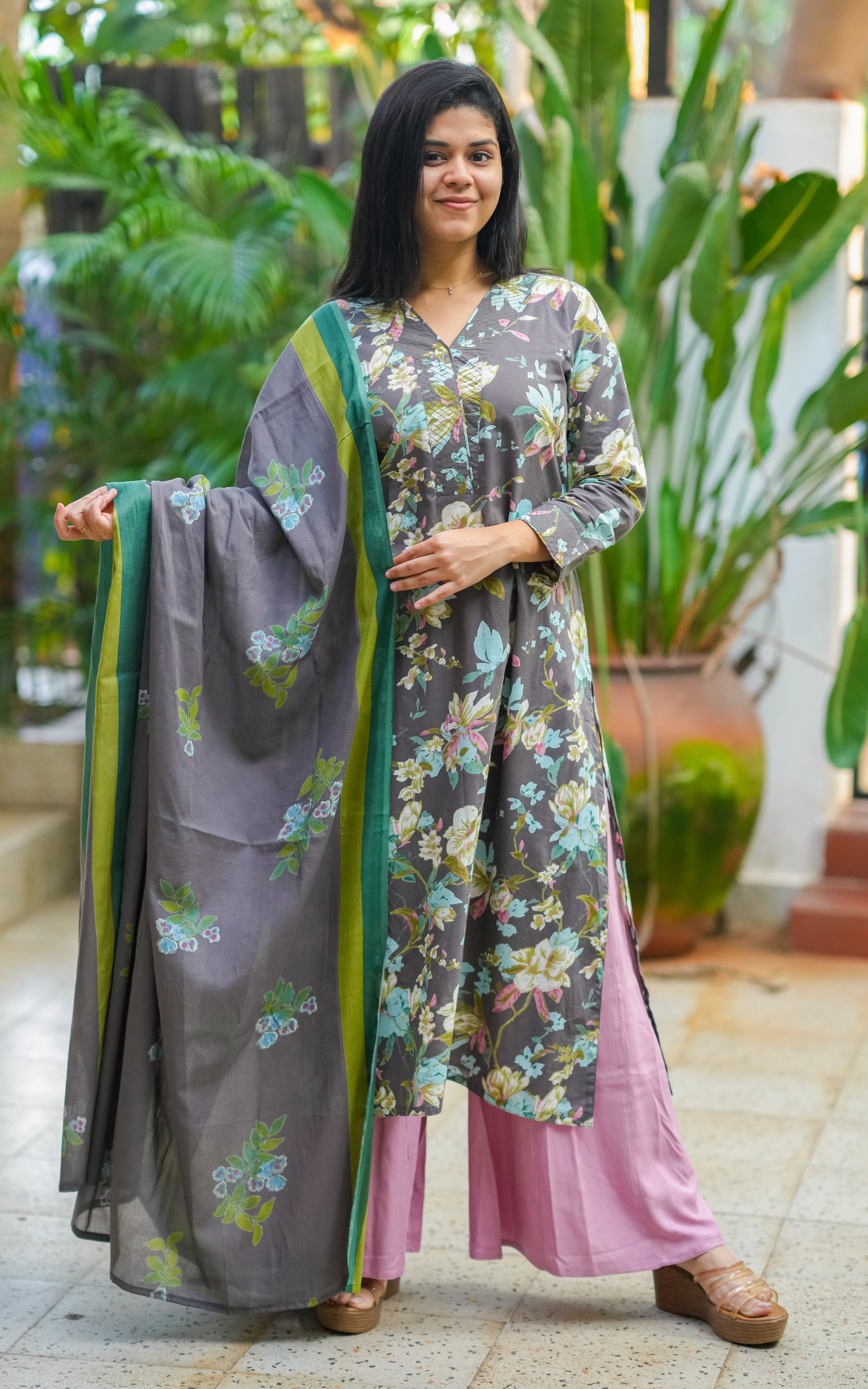 Woman wearing a floral dress