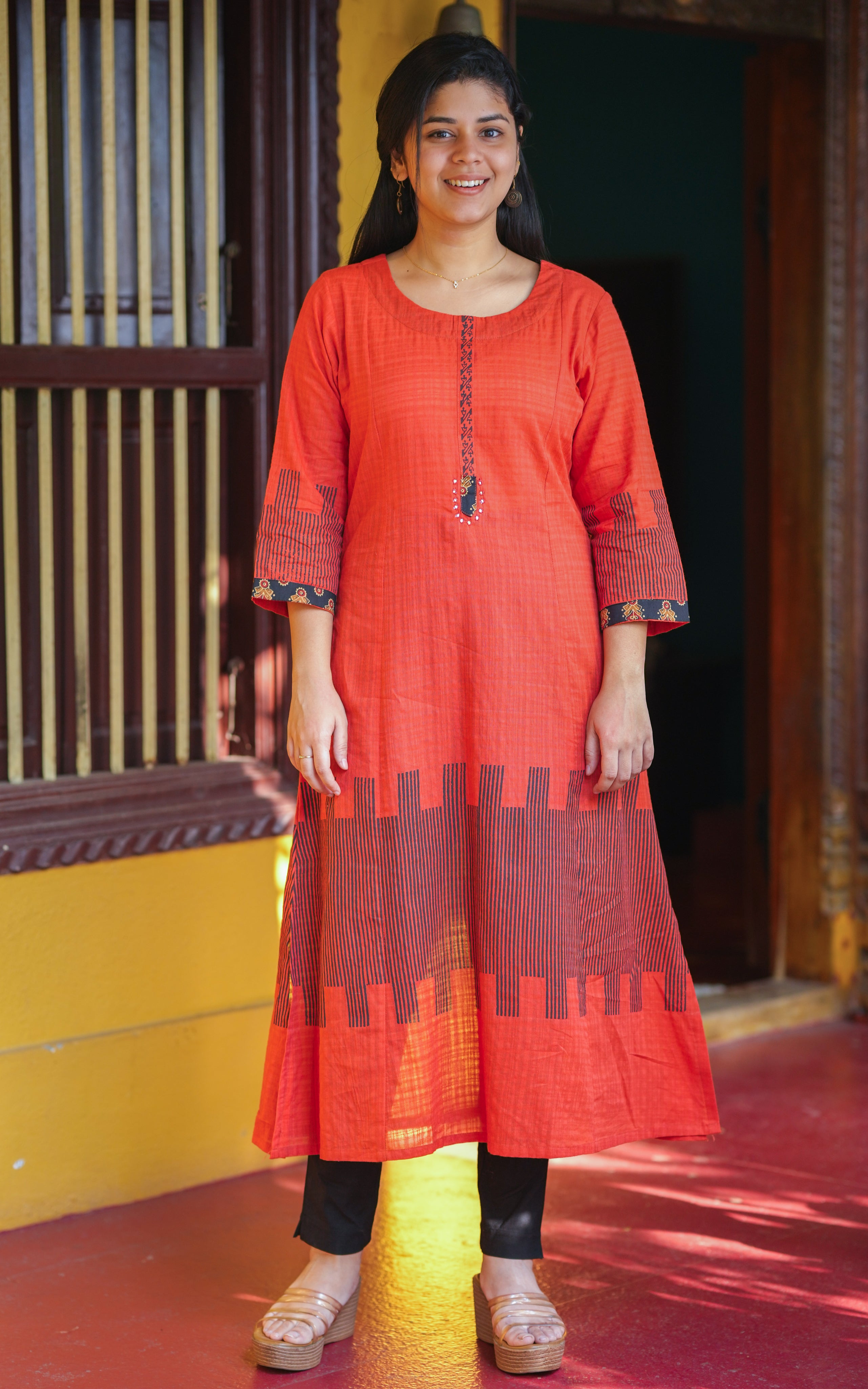 Instore – Orange Pavishiya Kurti for Women – Cotton – Indian Ethnic Wear
