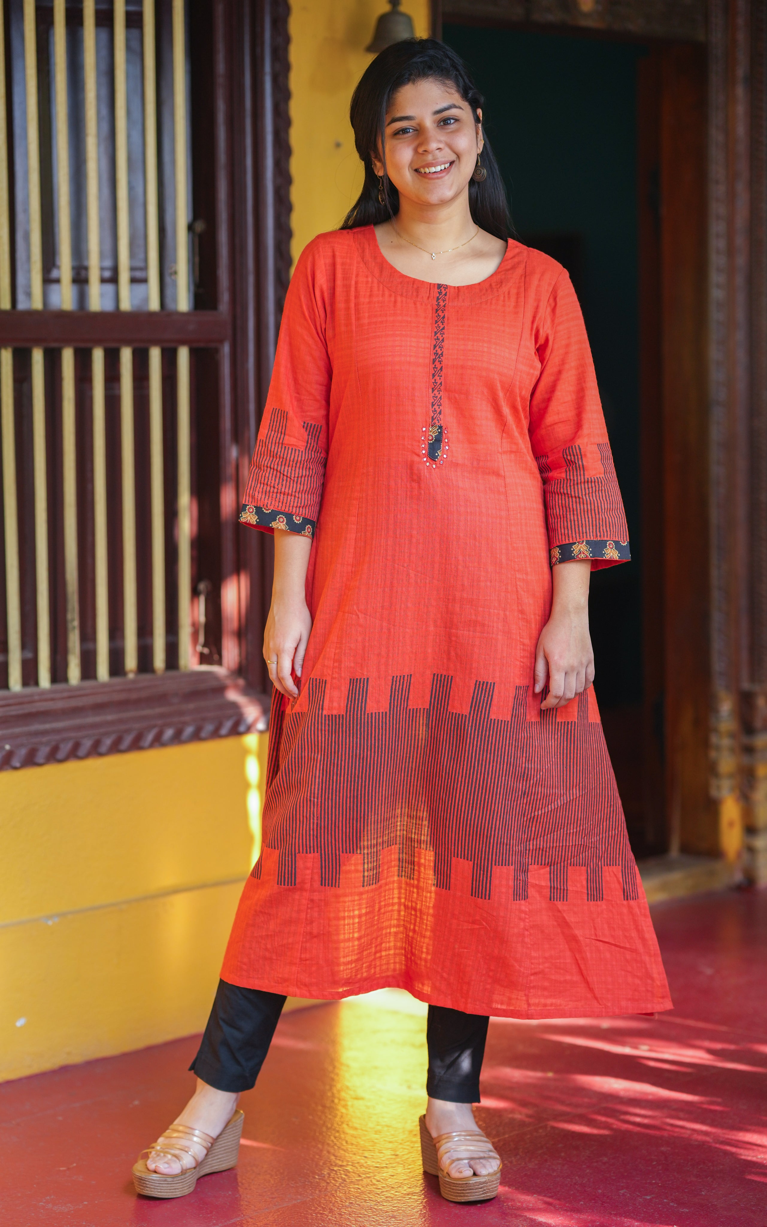Instore – Orange Pavishiya Kurti for Women – Cotton – Indian Ethnic Wear