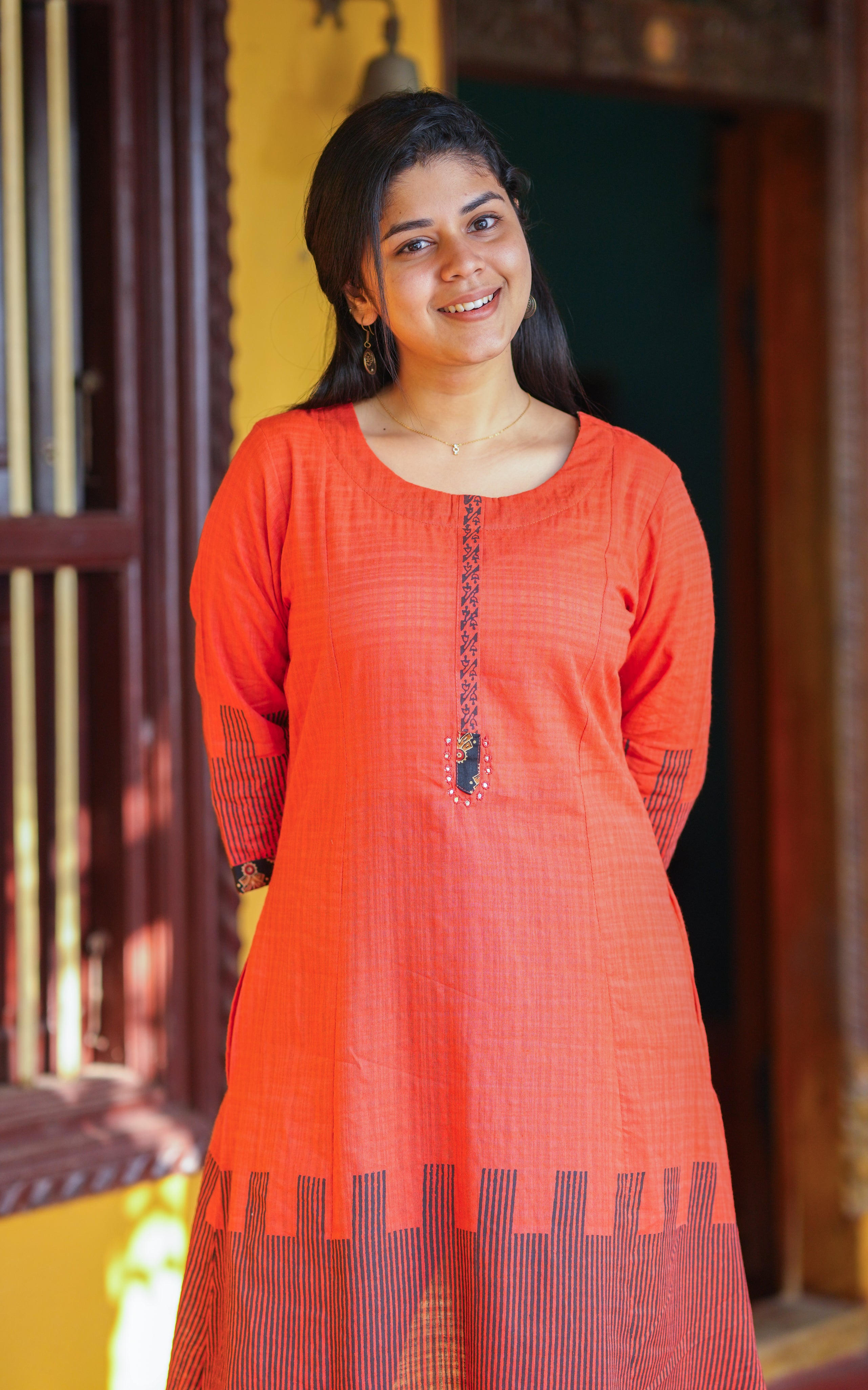 Instore – Orange Pavishiya Kurti for Women – Cotton – Indian Ethnic Wear