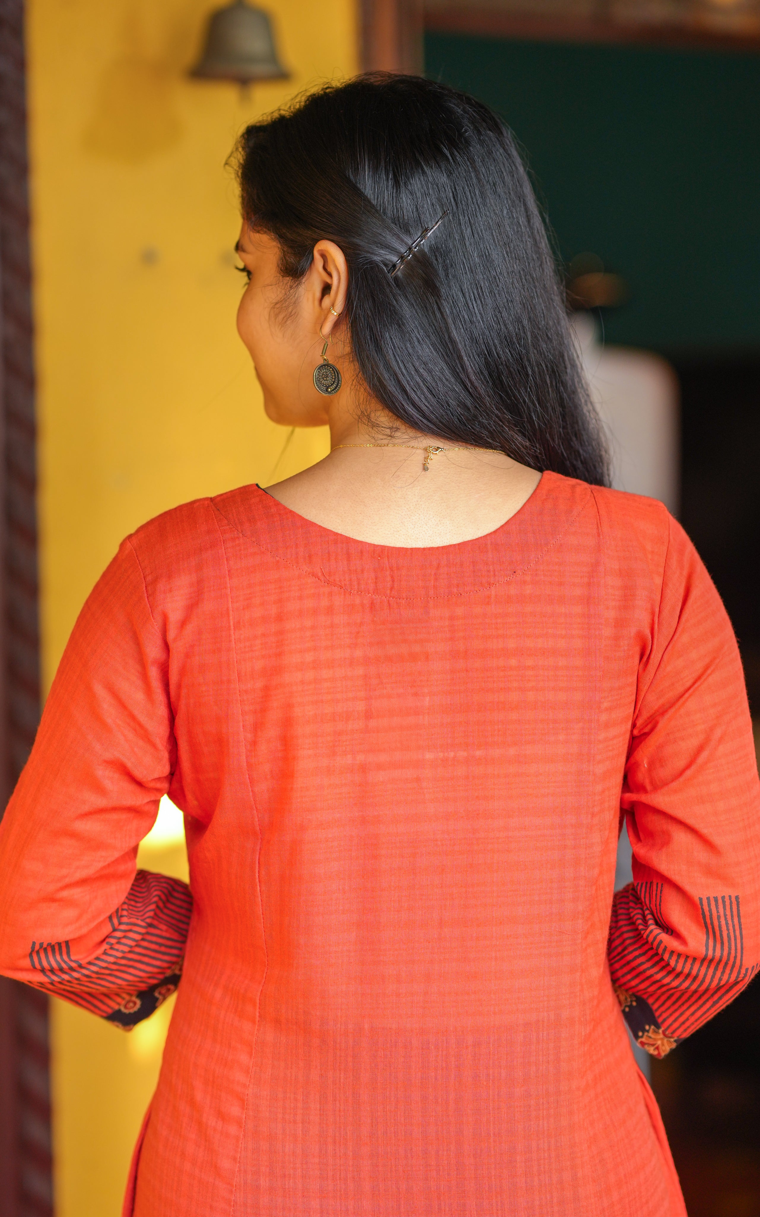 Instore – Orange Pavishiya Kurti for Women – Cotton – Indian Ethnic Wear