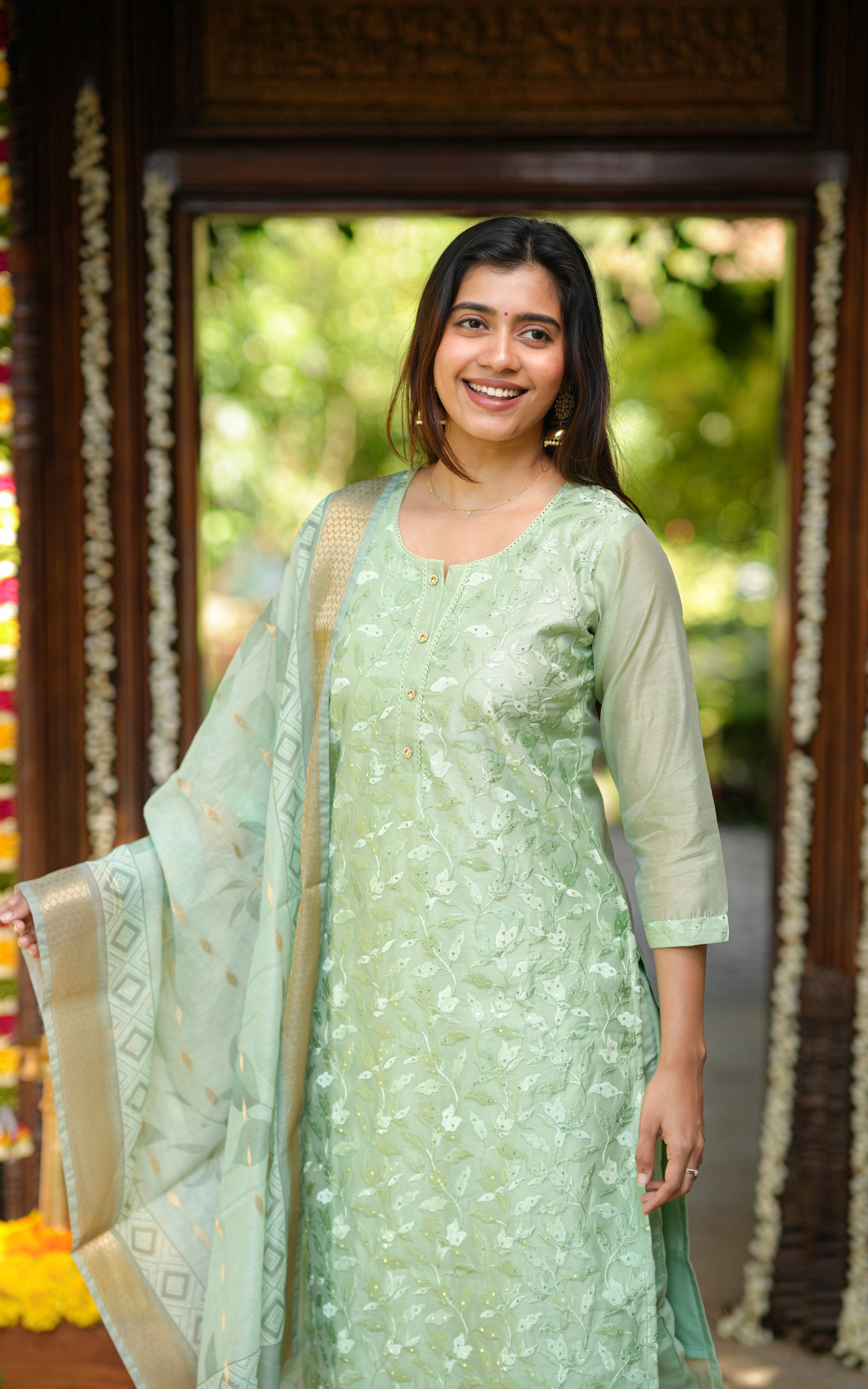 Rithuska Pista Green (Kurti+Pant+Dupatta)