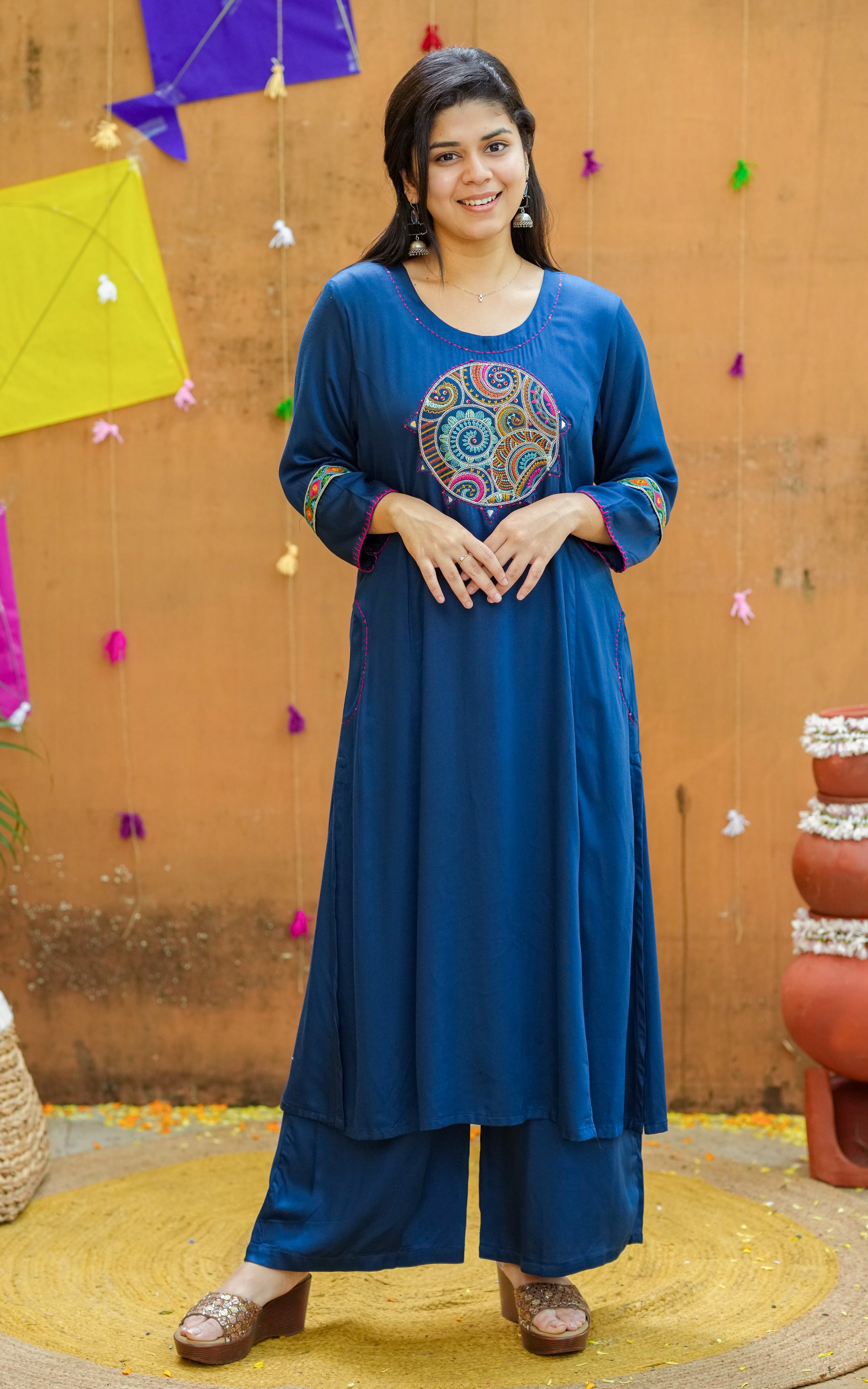 Blue Aline kurti set for women