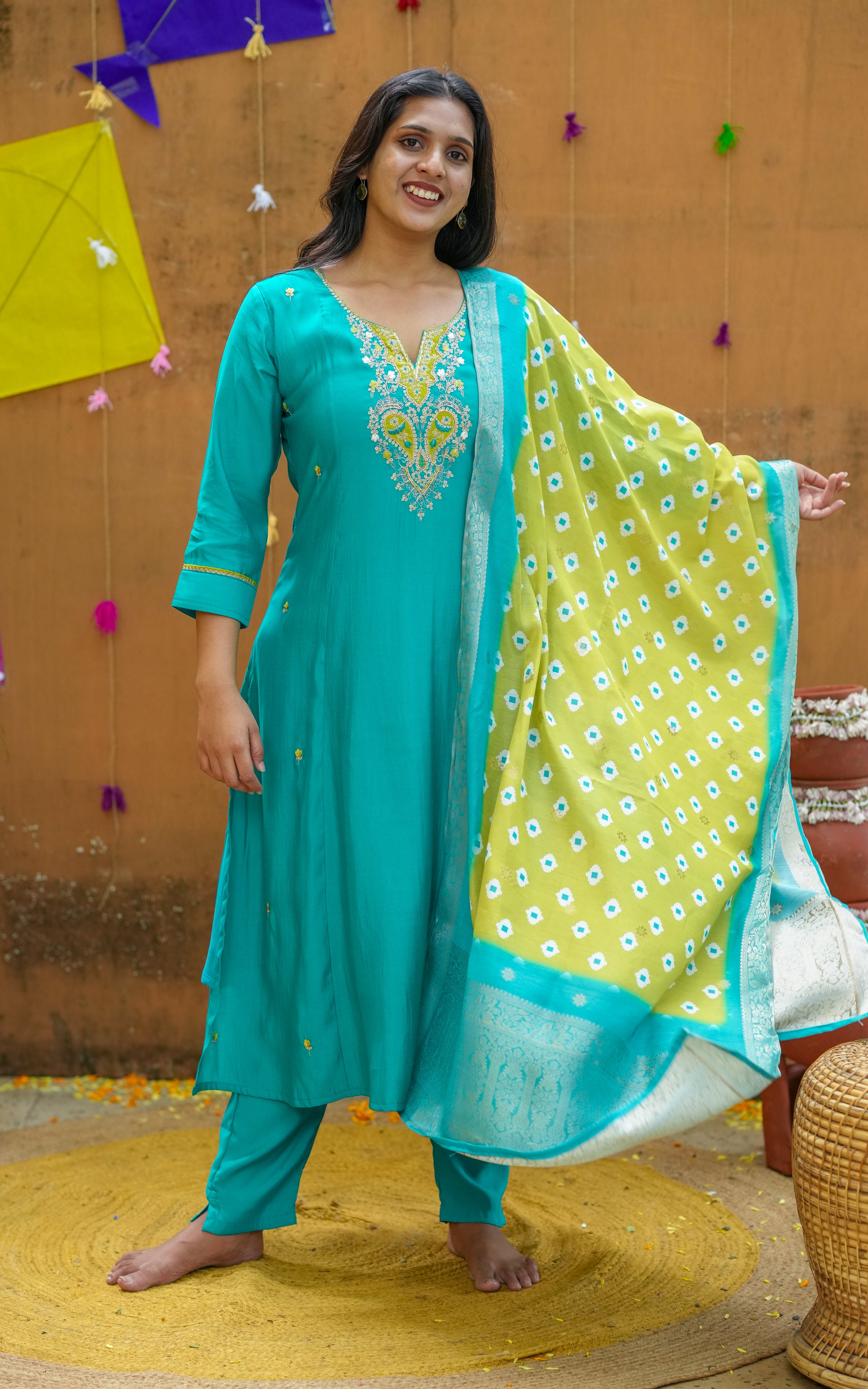 Embroidered A-Line Kurti sets