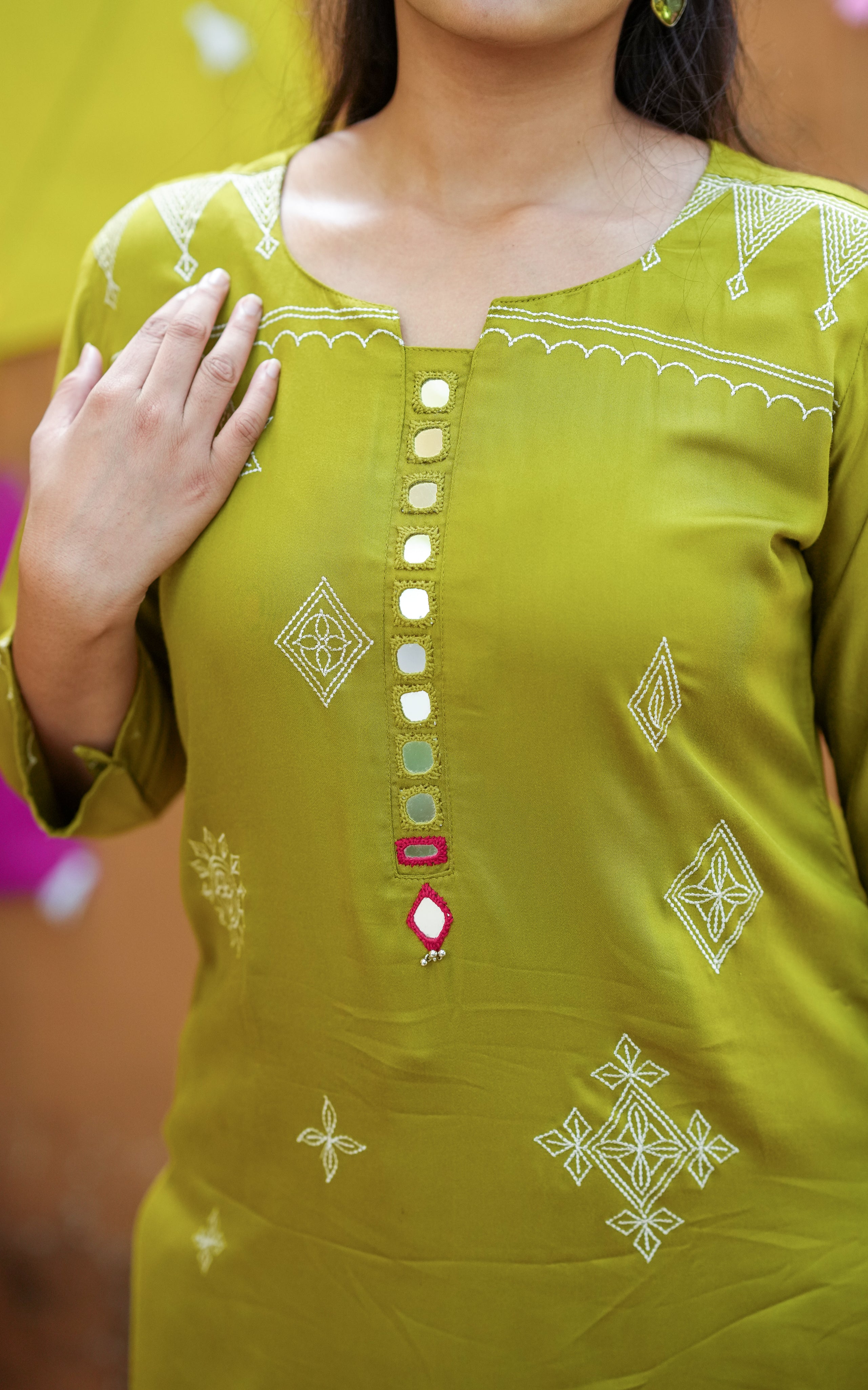 Olive green ethnic kurti set women