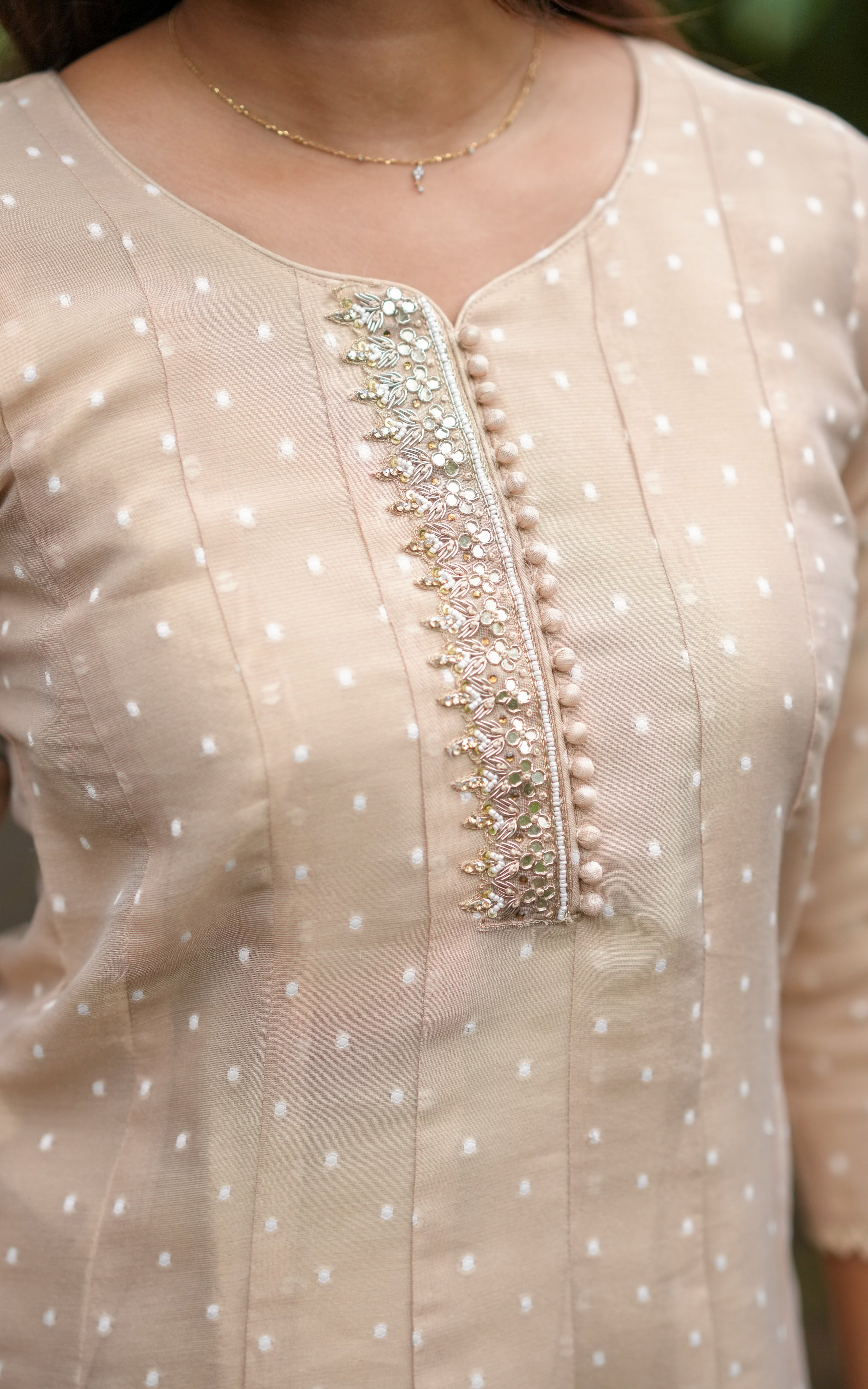 Instore – Beige Hemabindu Kurti for Women – Chanderi – Festive Ethnic Wear