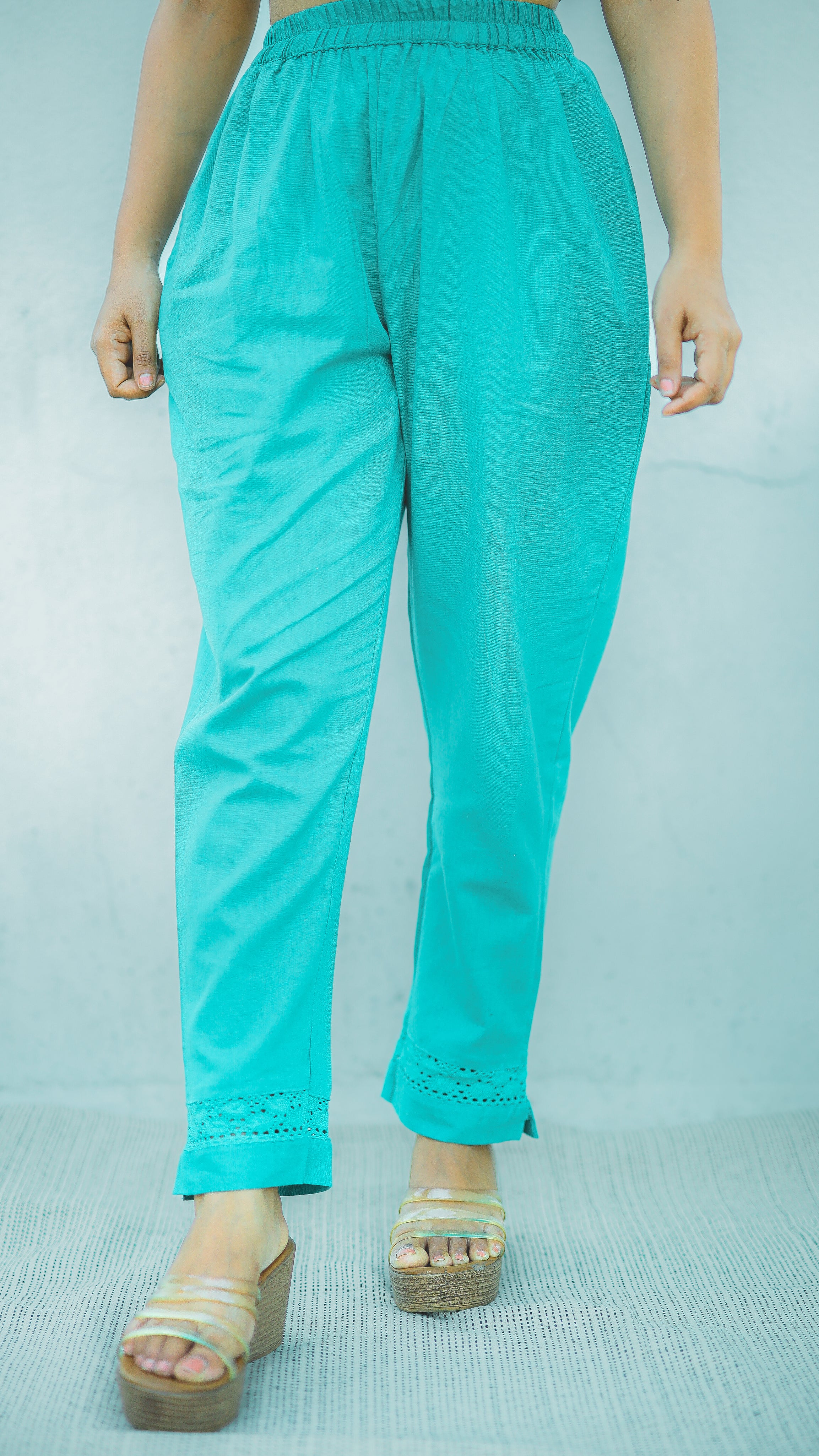 Instore – Turquoise Straight Fit Pant for Women – Pure Cotton Flex – Mix N Match – Ethnic Wear