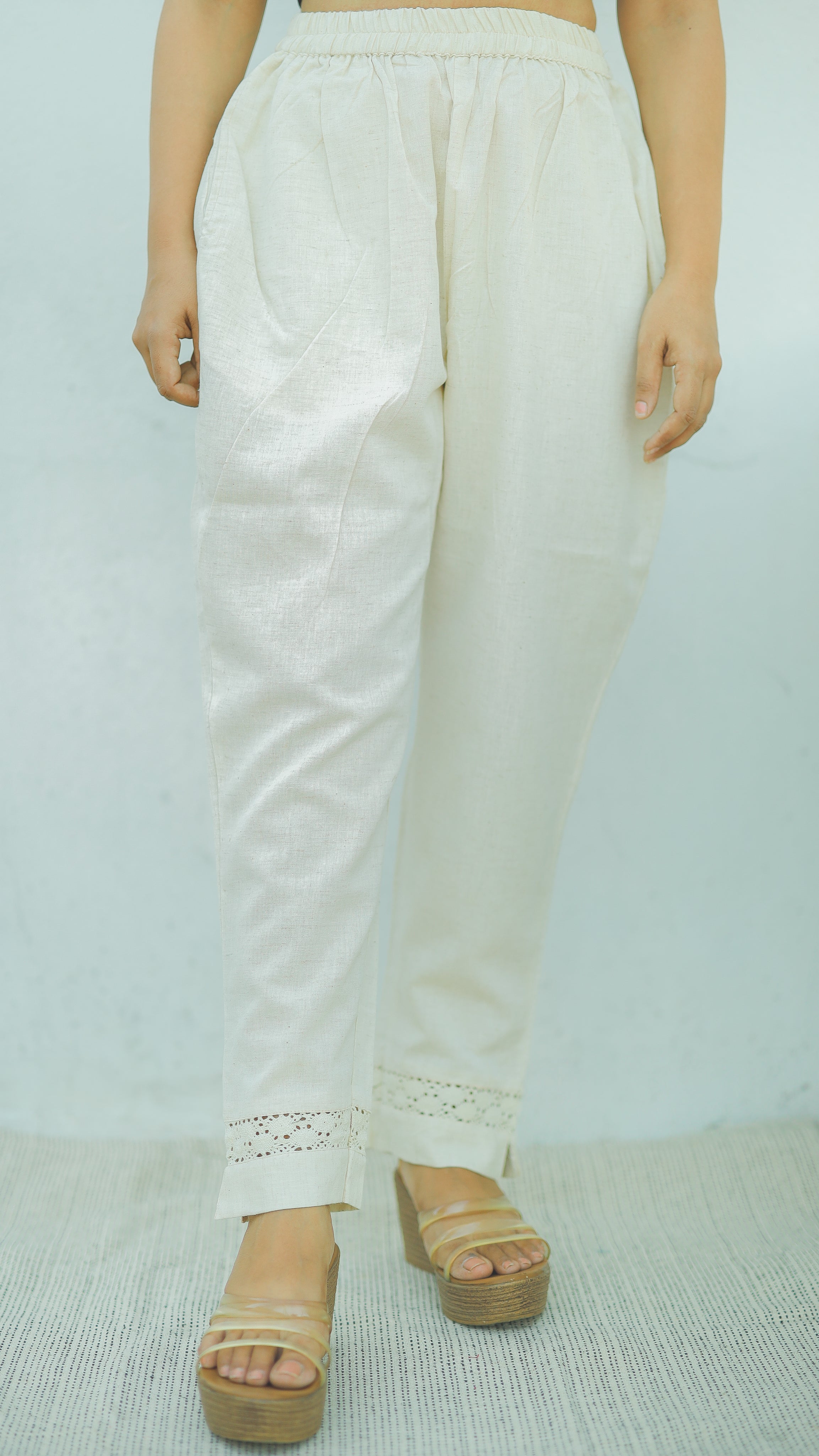 Instore – Cream Straight Fit Pant for Women – Pure Cotton Flex – Mix N Match – Ethnic Wear