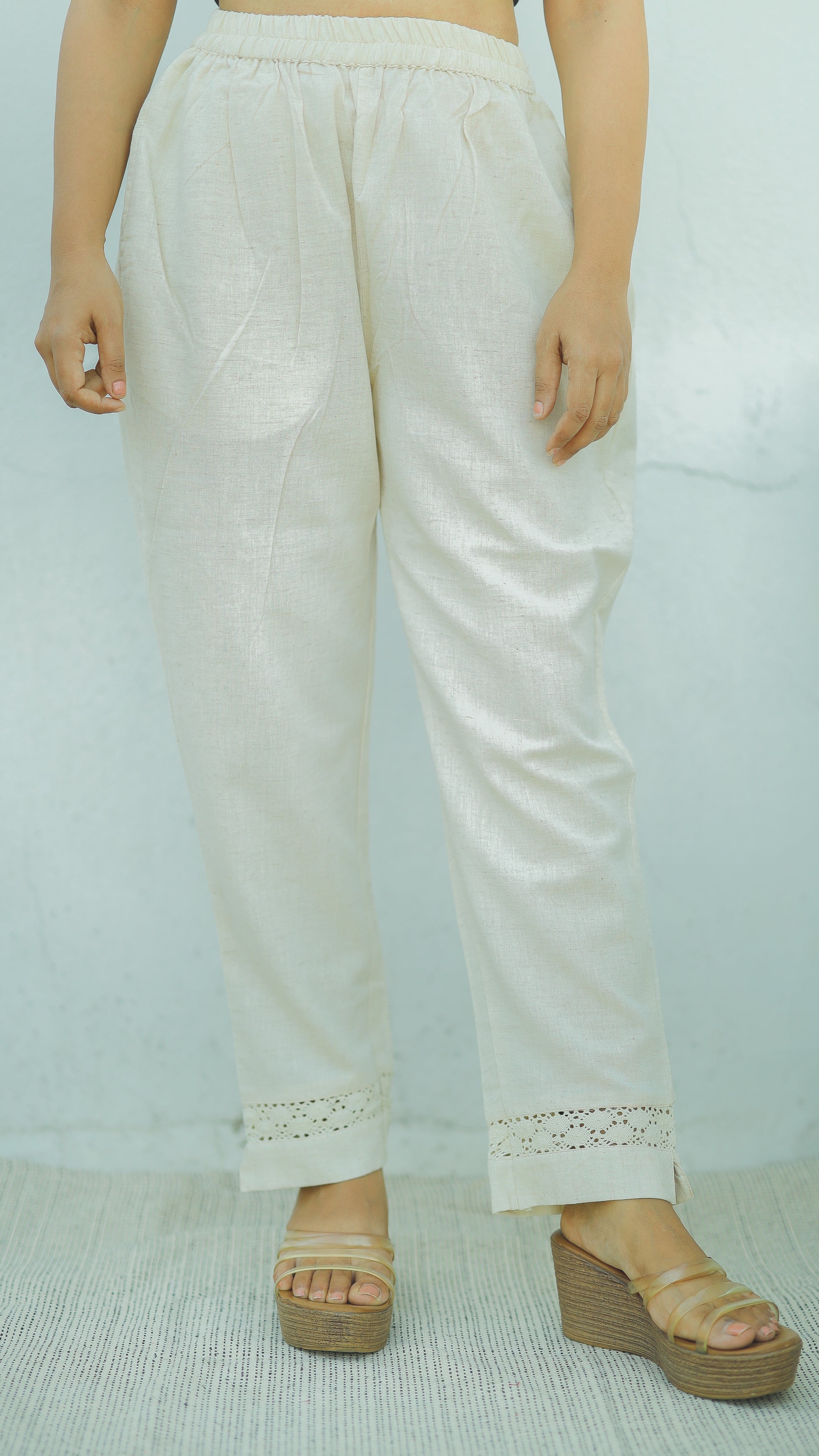 Instore – Cream Straight Fit Pant for Women – Pure Cotton Flex – Mix N Match – Ethnic Wear