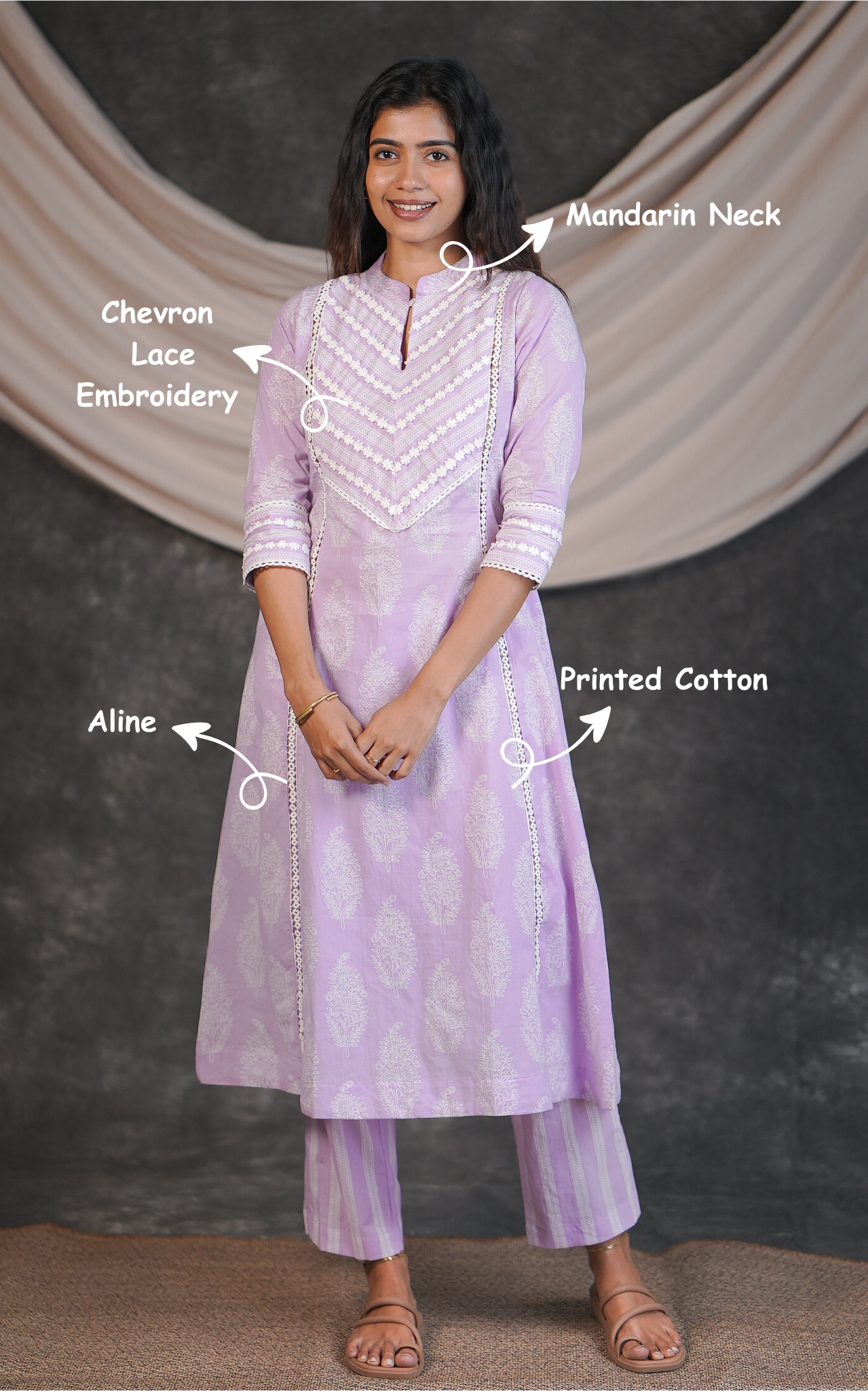 Lavender daily wear cotton kurti set for women