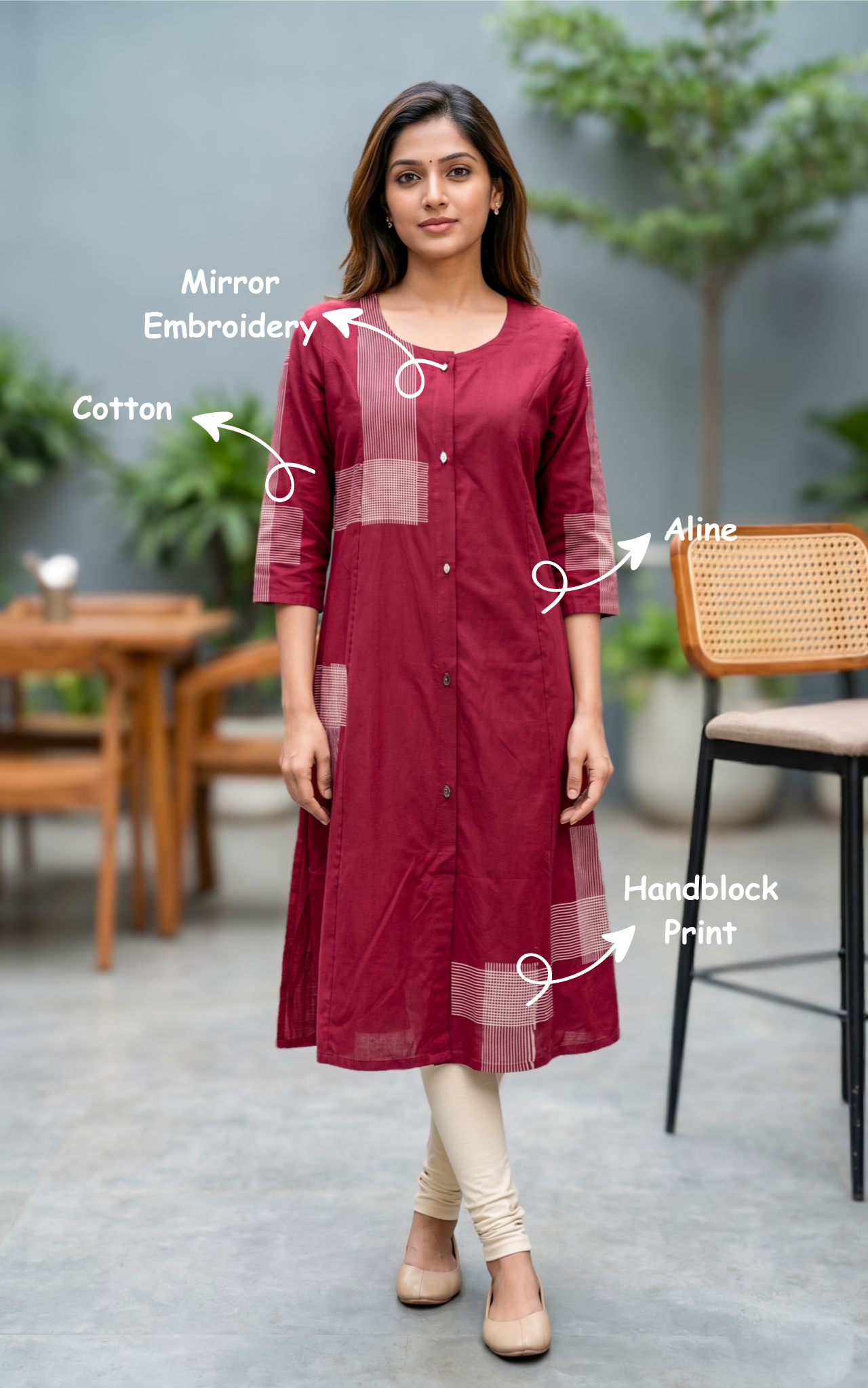 Instore – Maroon Cotton Kurti for Women – Handblock Printed – Ethnic Wear