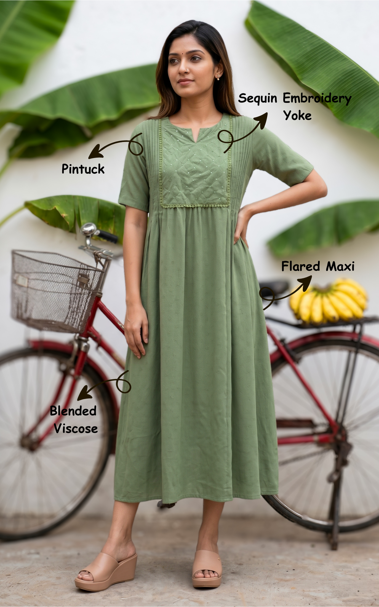 Ethnic Sage Green Maxi For Women