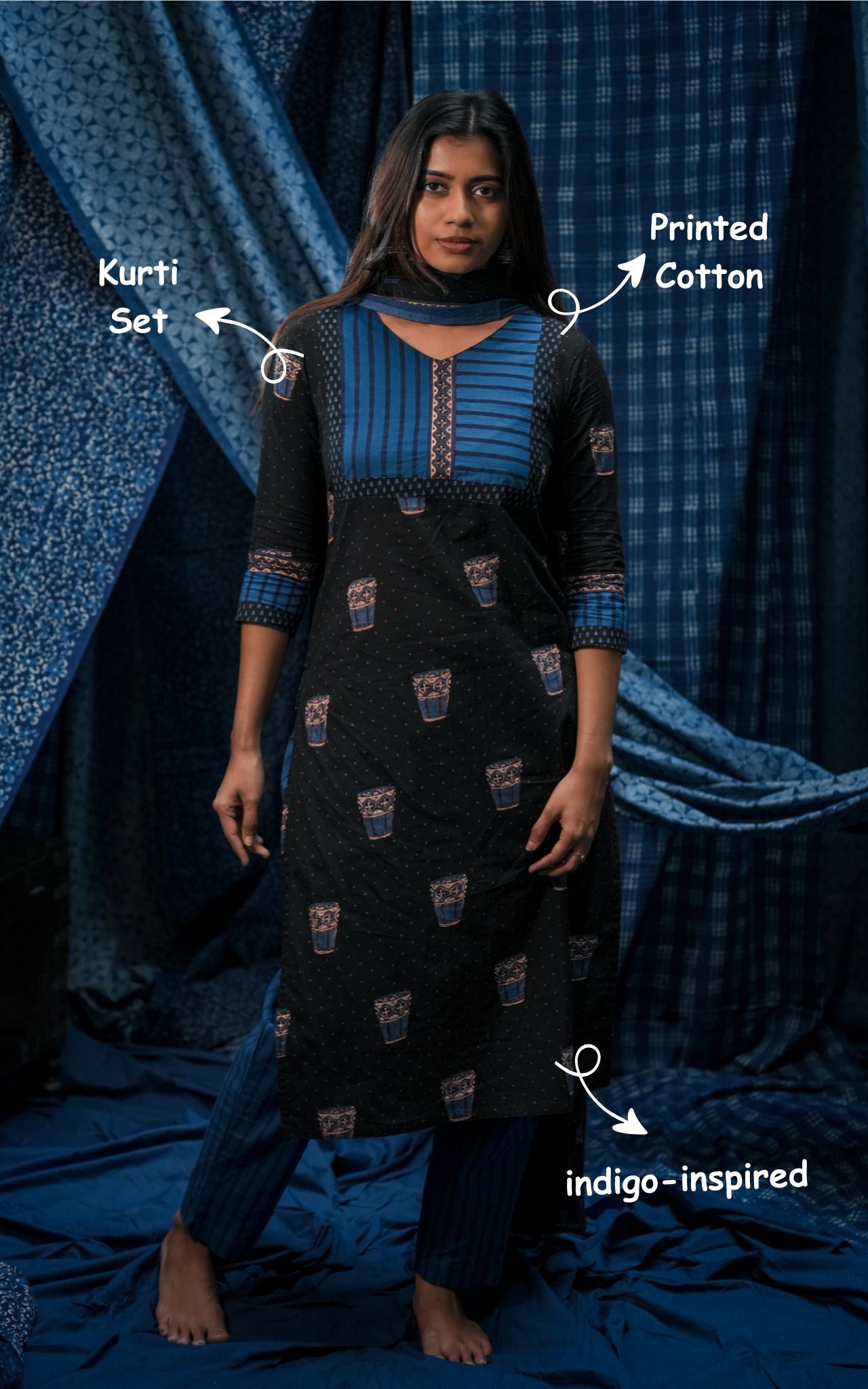Chai Black (Kurti+Pant+Dupatta)