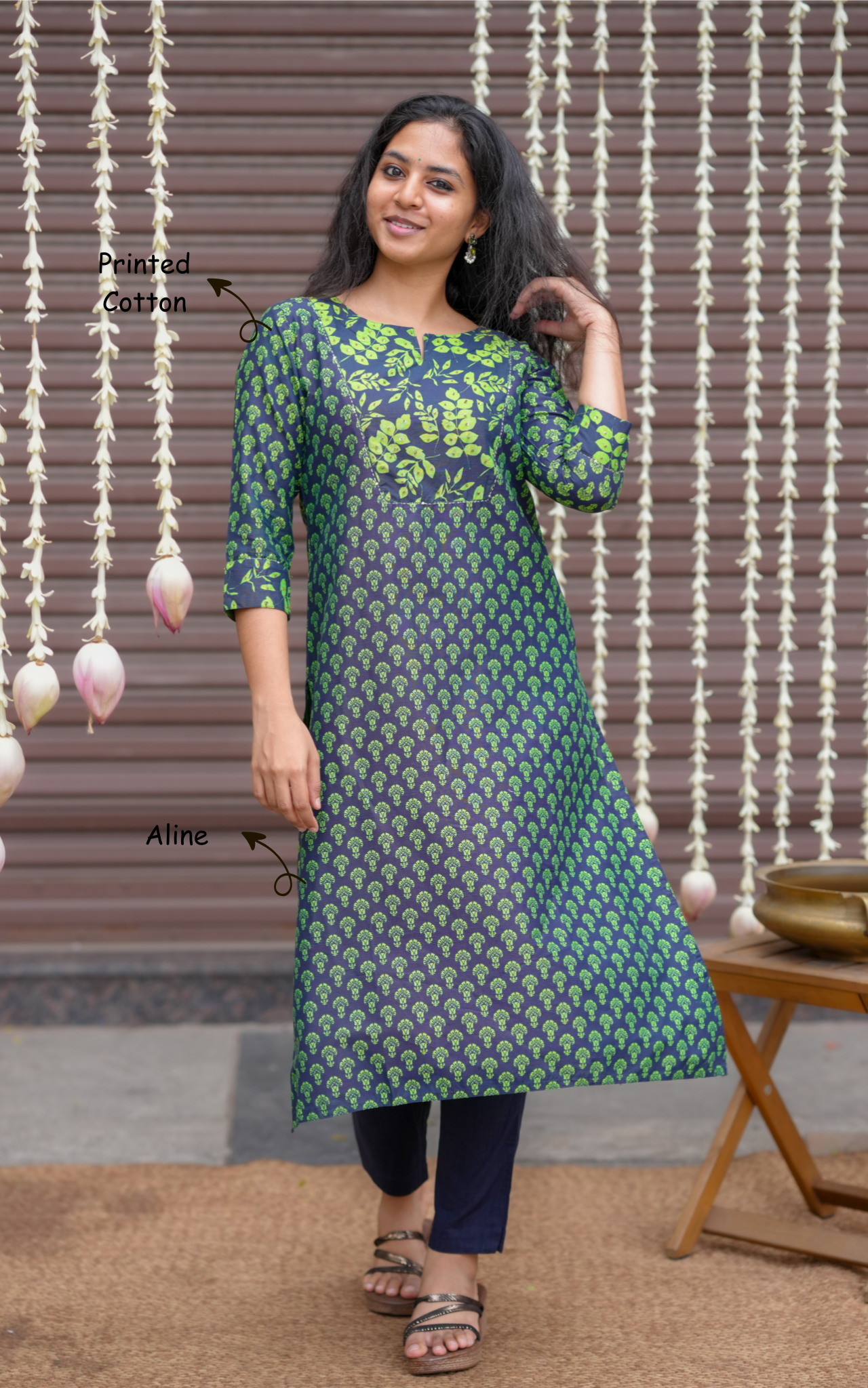 Printed straight cut kurti for women