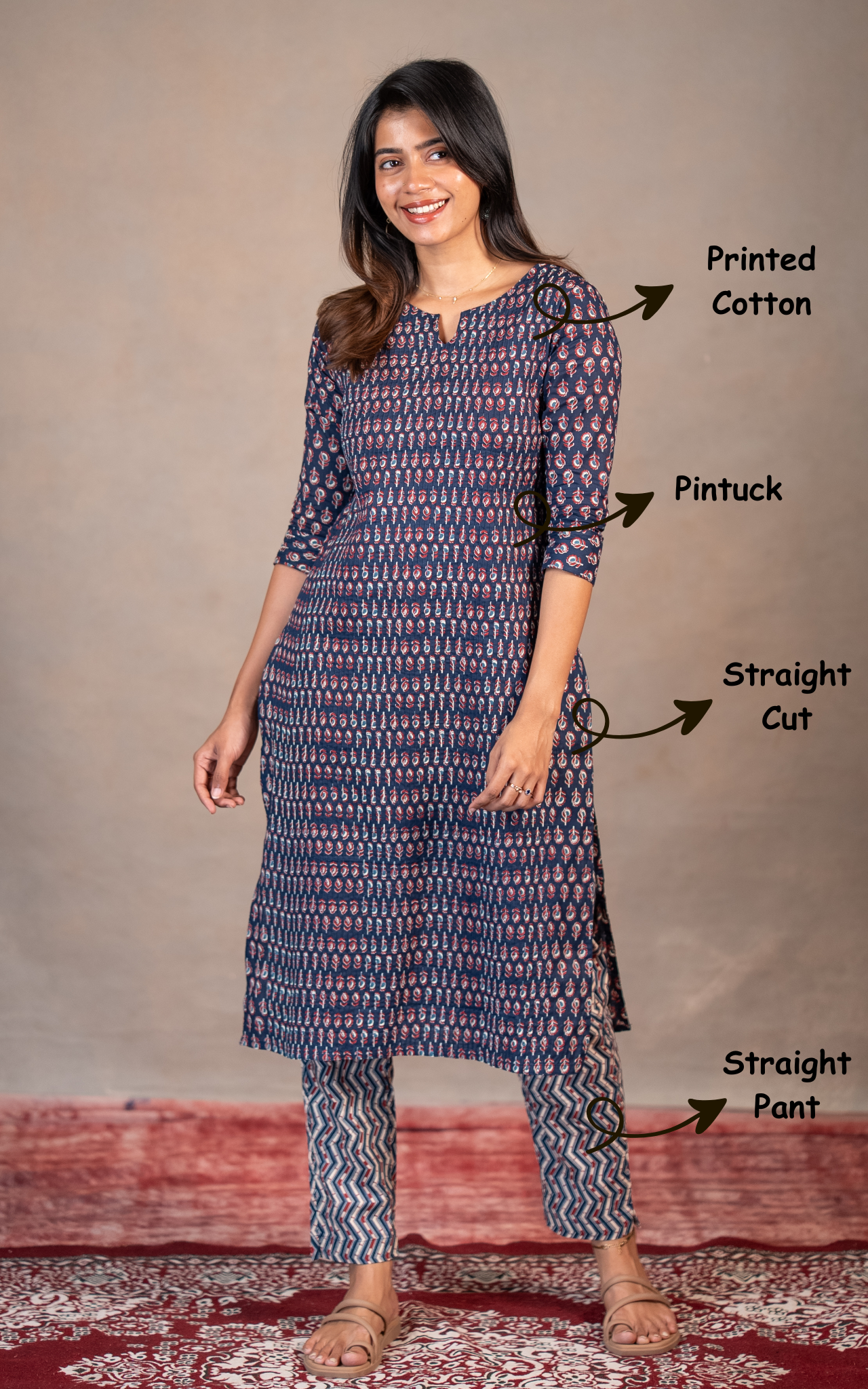 Ansha Navy Blue (Kurti+Pant)