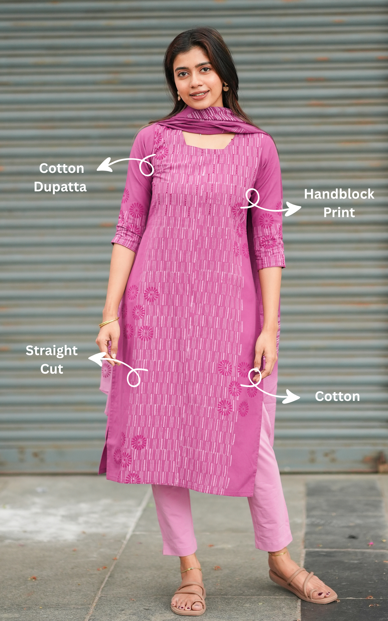 Handblock print cotton kurti for women
