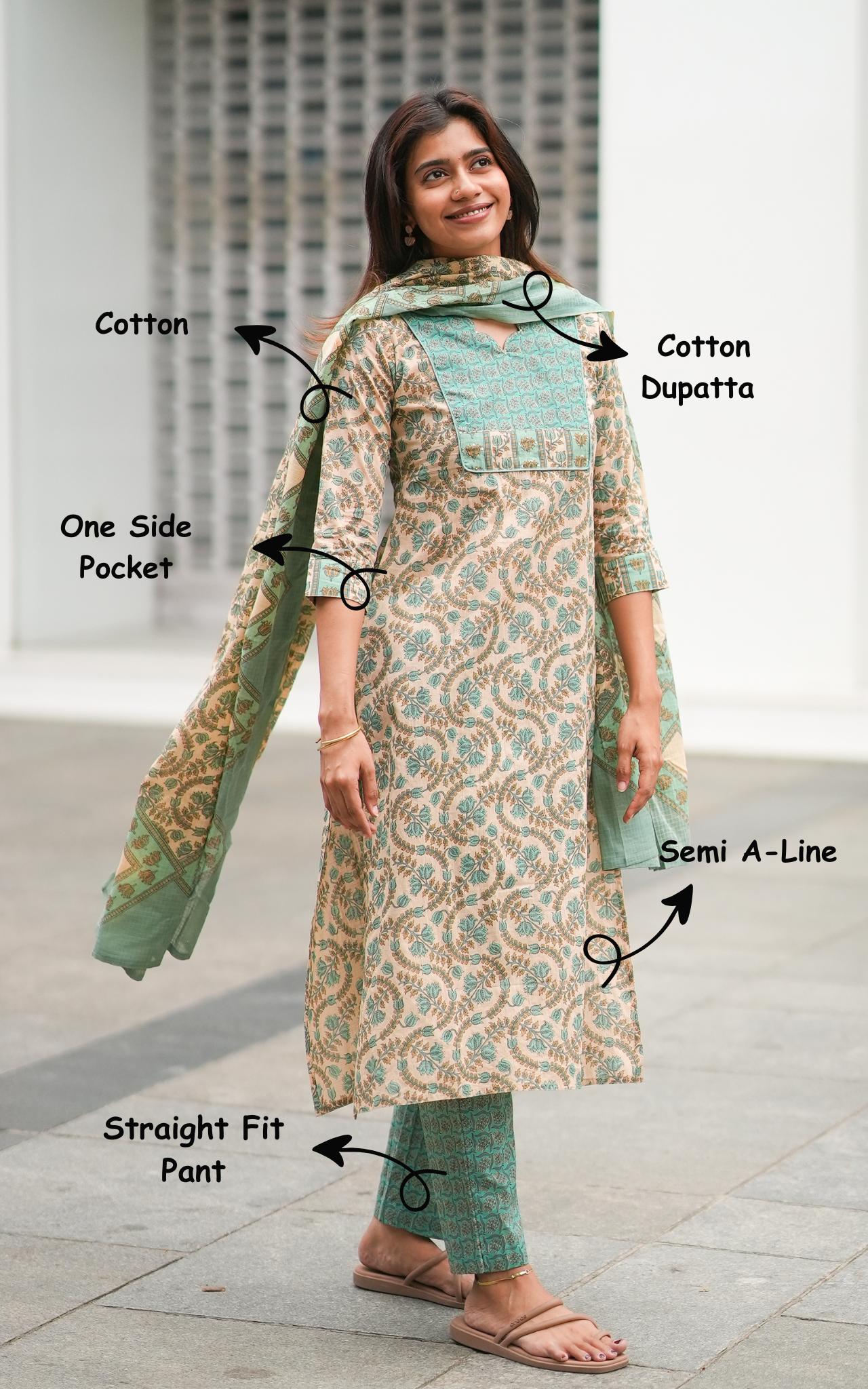 Instore – Jenisha B Kurti Pant Dupatta Set for Women – Georgette – Printed – Ethnic Wear