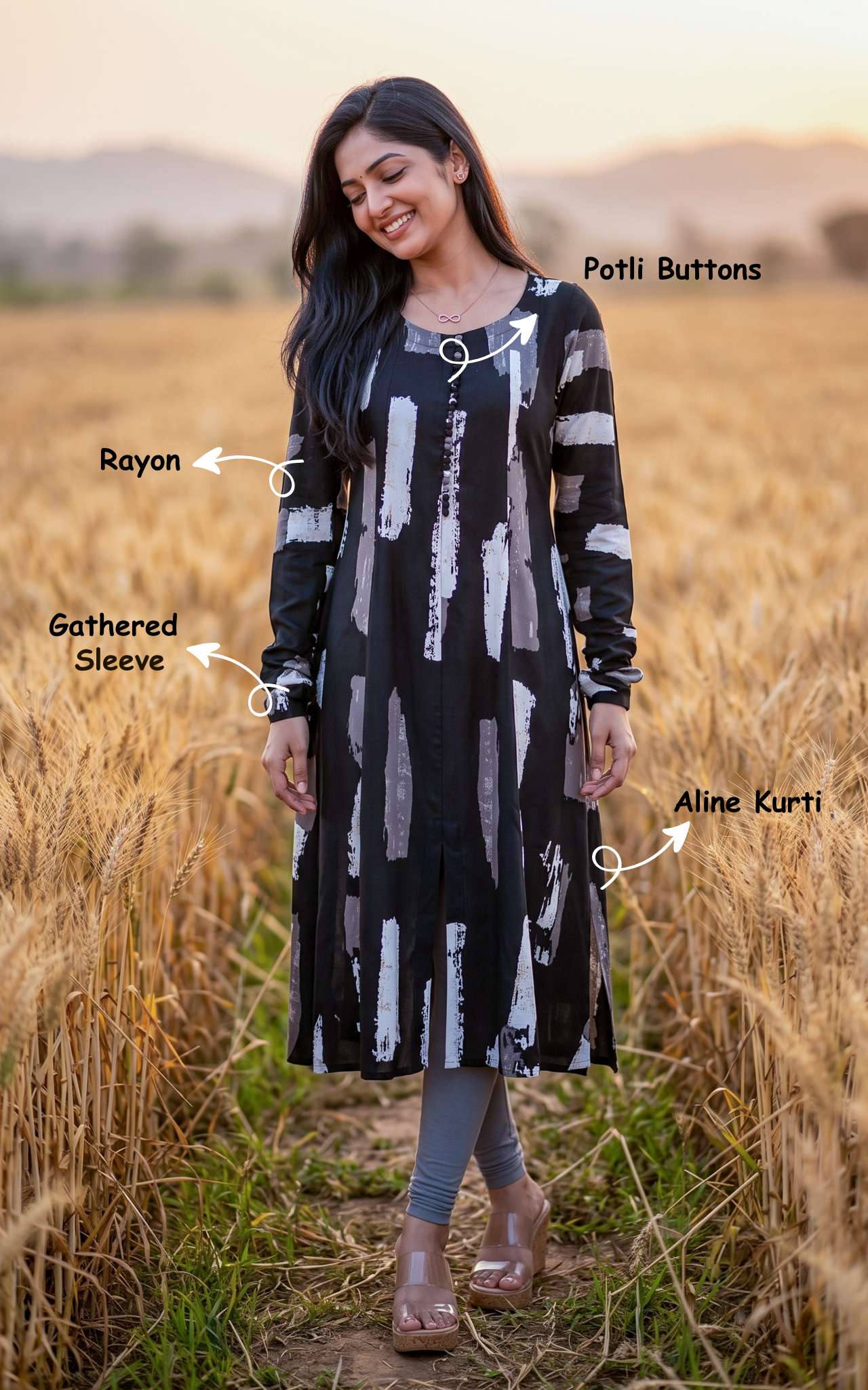 Black Rayon Traditional Kurti for Women