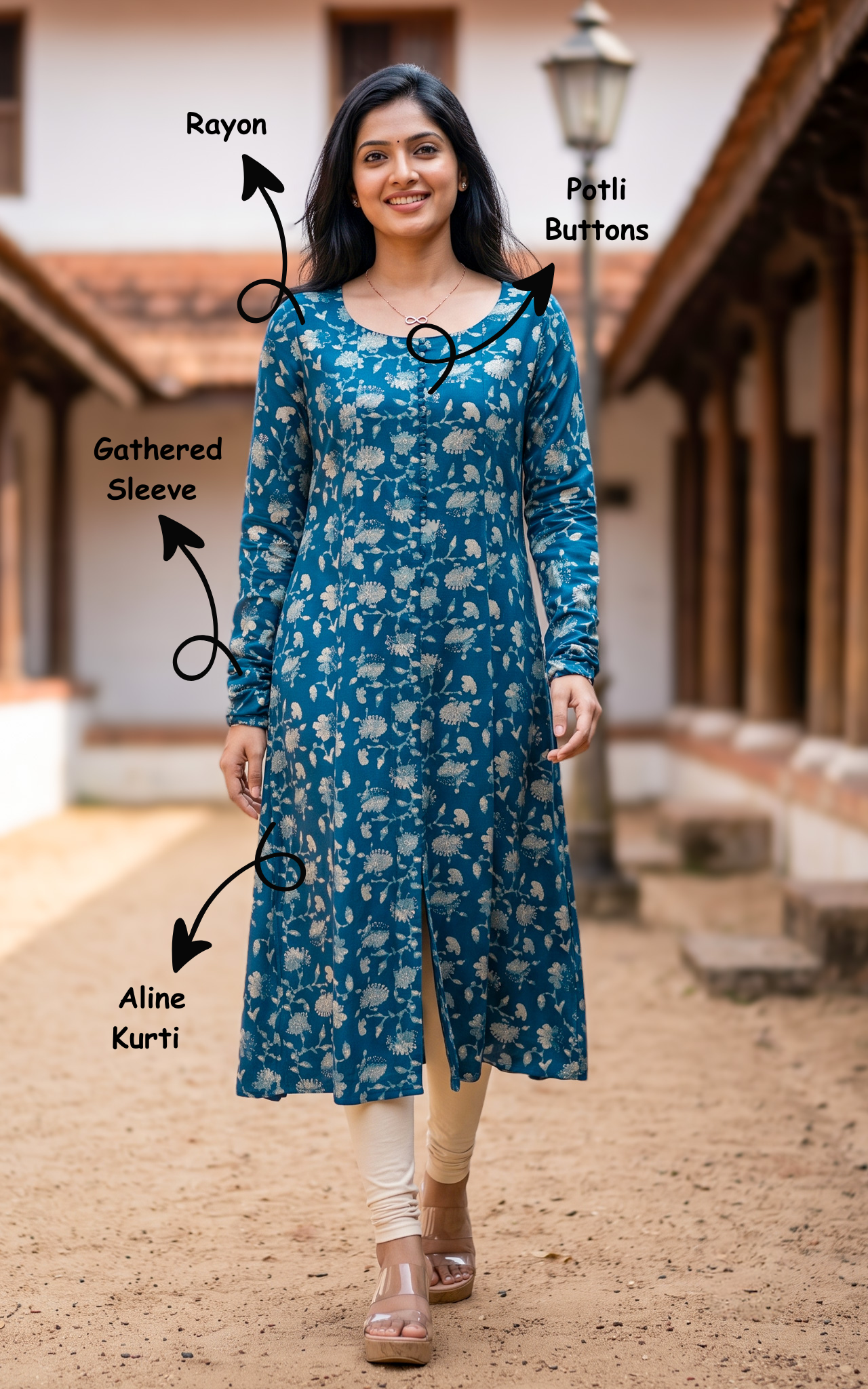 Blue Rayon Ethnic Wear Kurti for Women