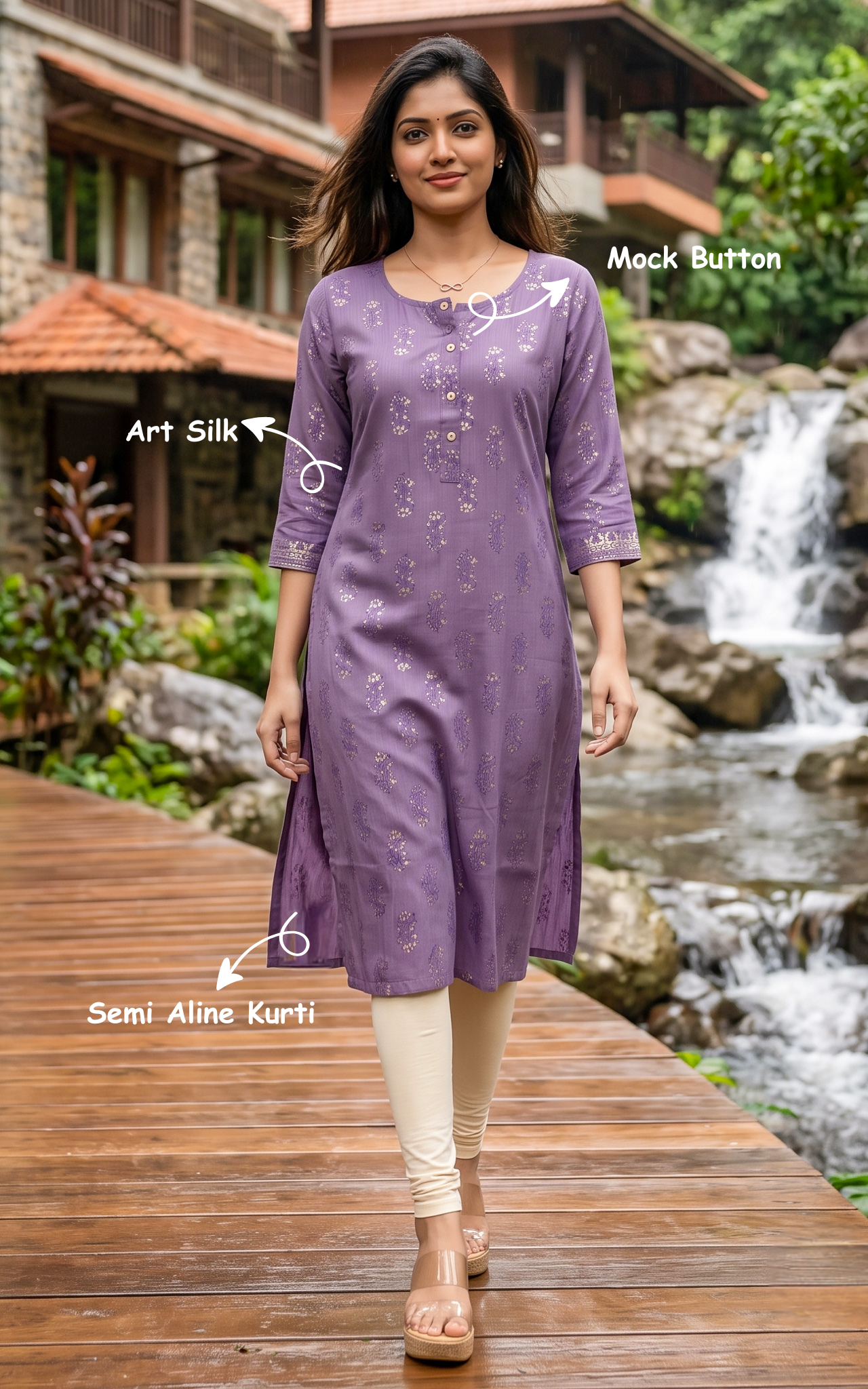 Lavender Art Silk Designer Kurti for Women
