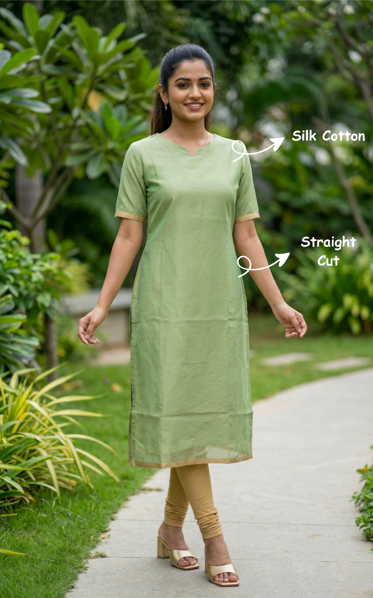 Pista Green Silk Cotton Kurti Daily & Office Wear