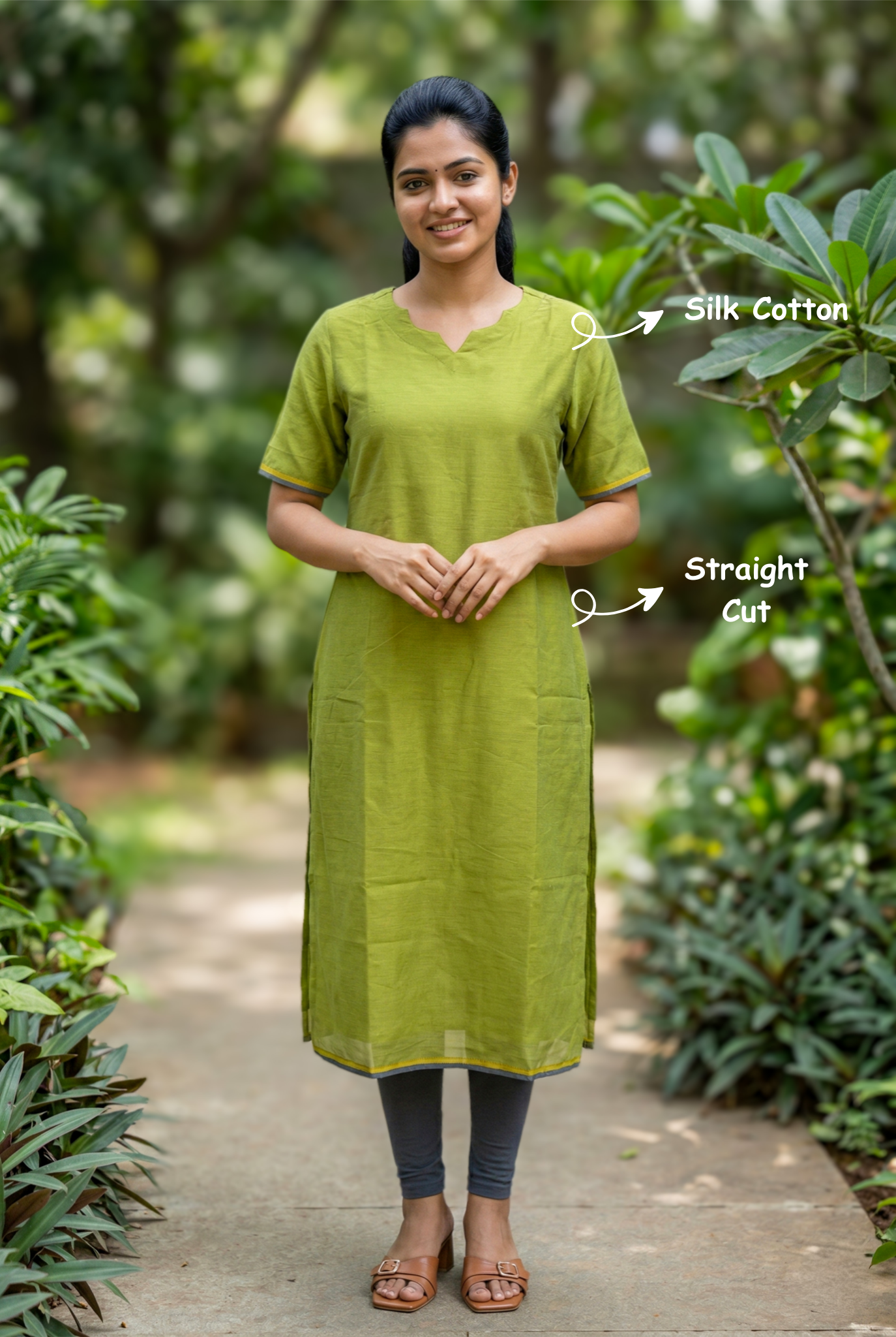 Green Silk Cotton Kurti Daily & Office Wear