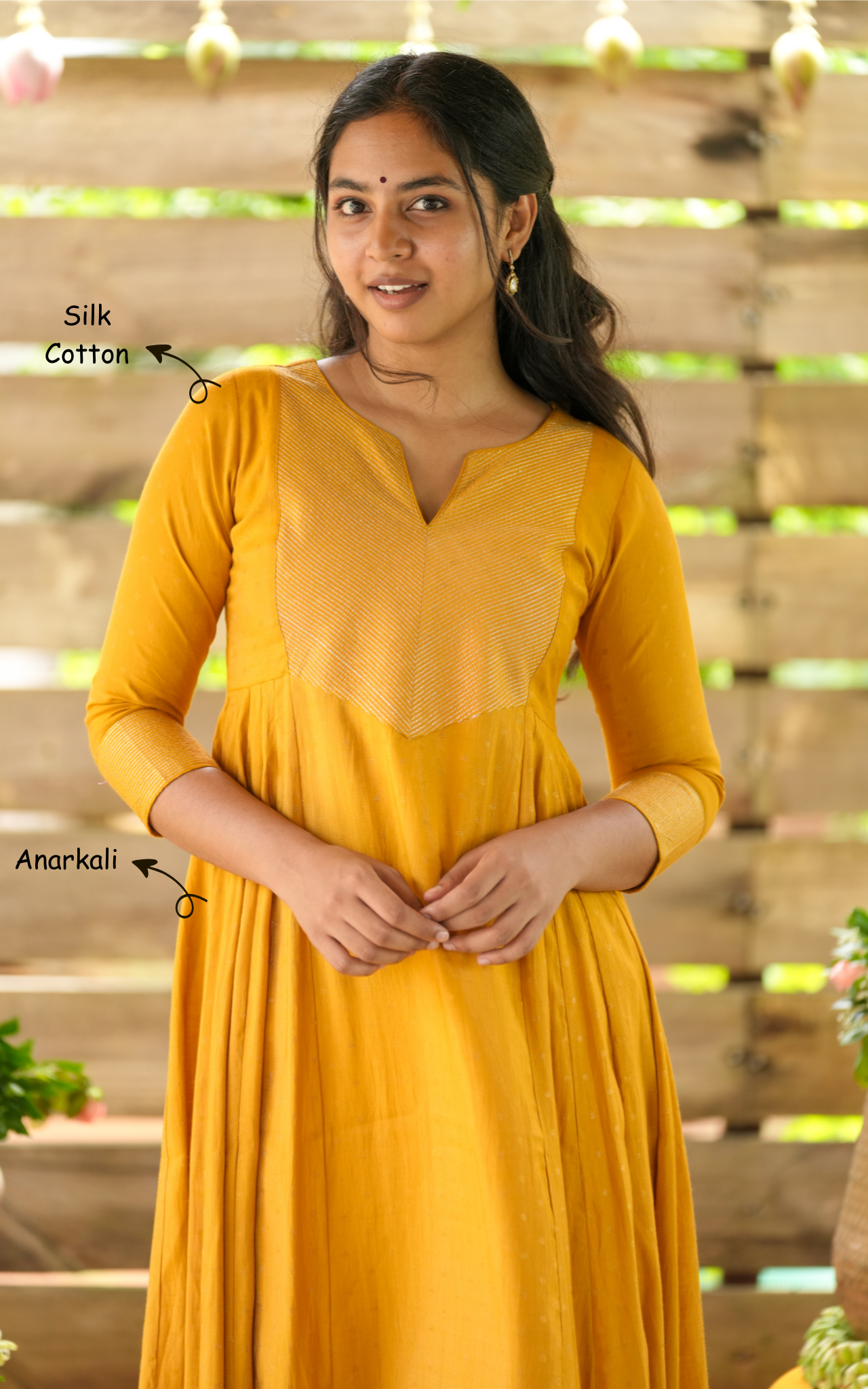 Instore - Mustard Silk Cotton Full Flared Anarkali Kurti, Festive Ethnic Wear