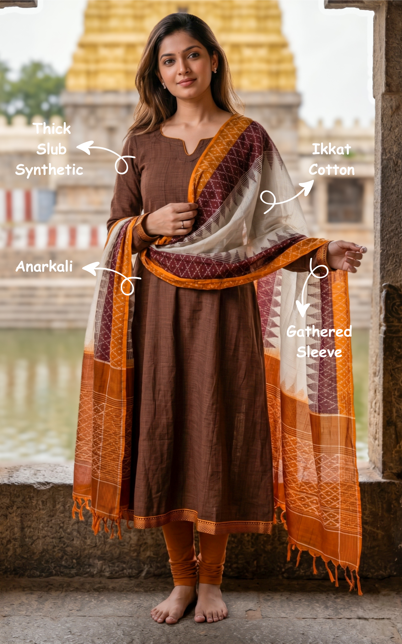 Elegant anarkali with piping detail
Trendy anarkali kurti with dupatta