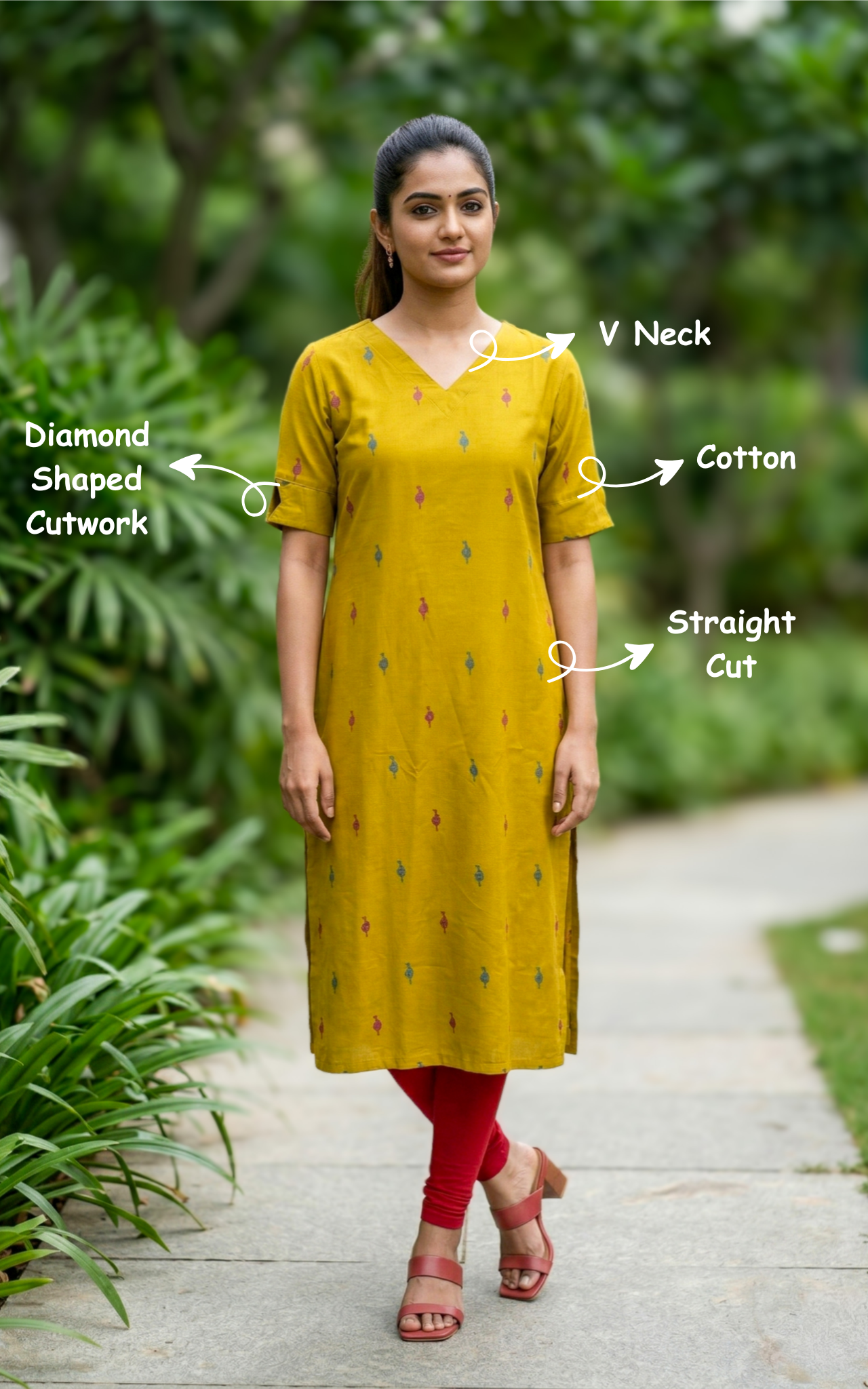 green ethnic cotton kurti
designer cotton kurti with diamond cutwork
festive cotton kurti for women
traditional cotton kurti with side slit