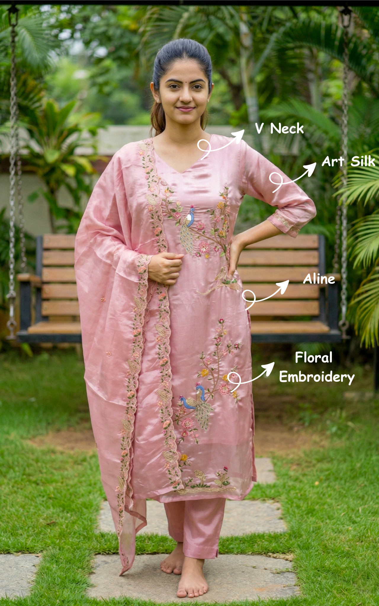 Art silk straight cut kurti for women