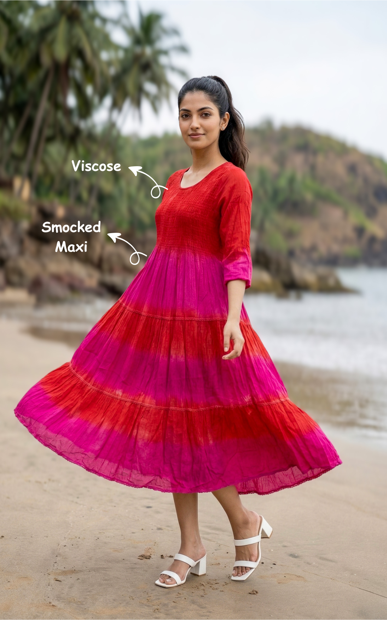 Trendy black viscose smocked Indo Western maxi dress for women's